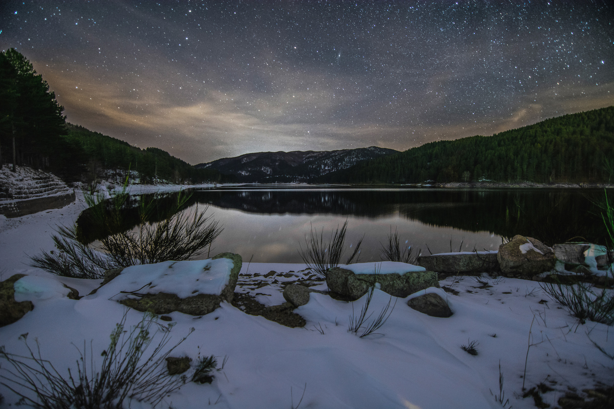 Andromeda and the snow-covered lake
