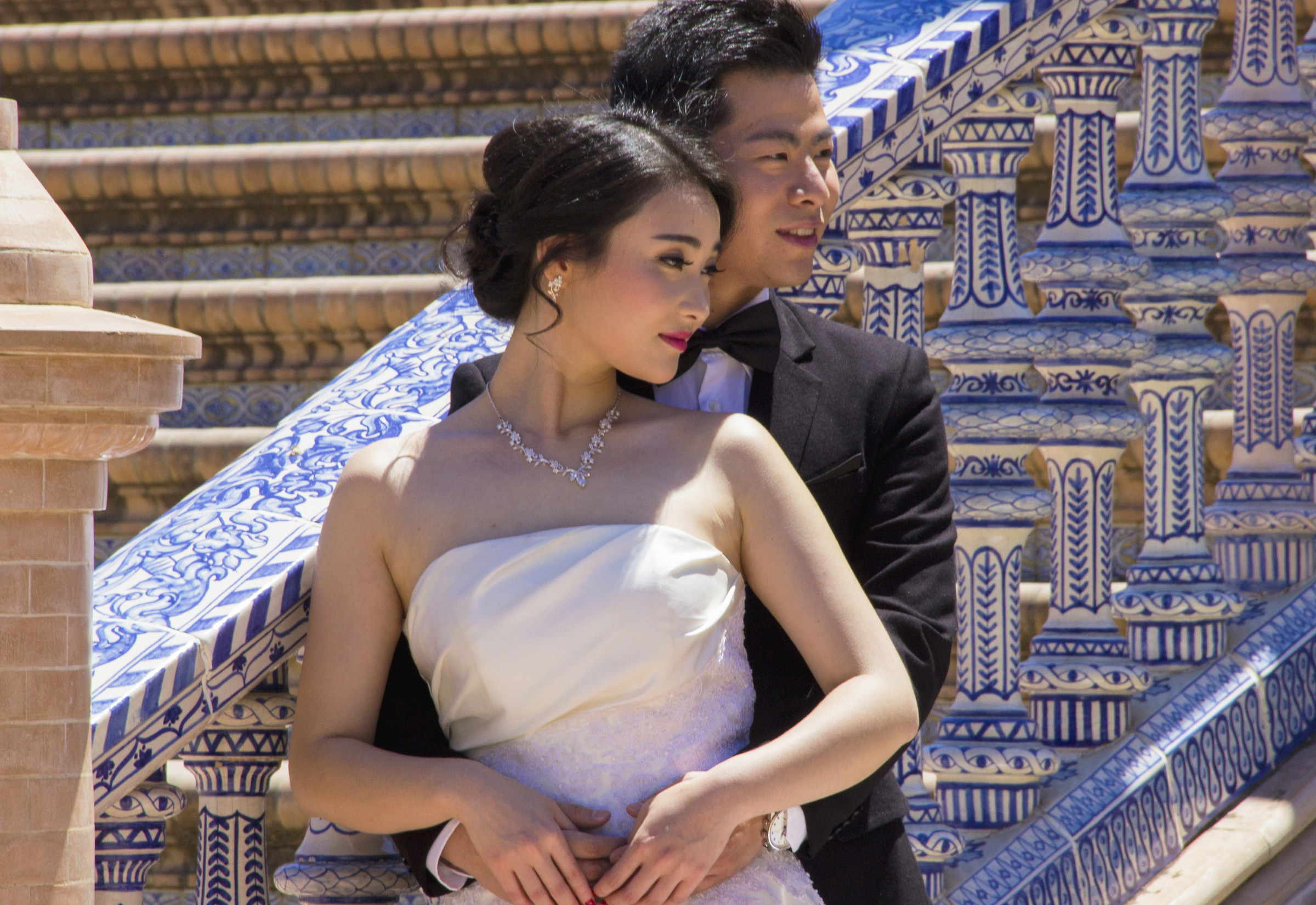 marriage in the plaza de espana, seville