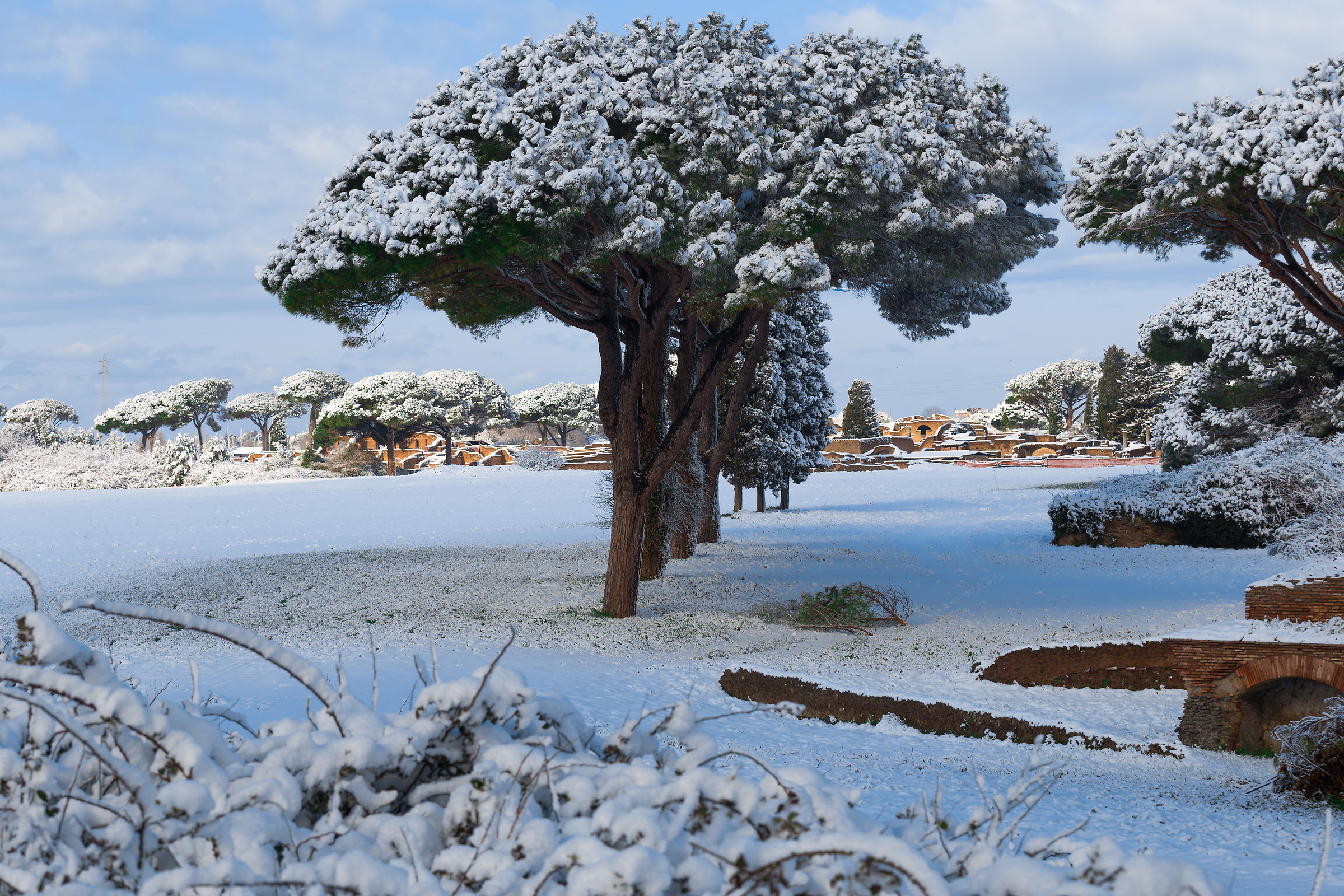 scavi di ostia antica sotto la neve
