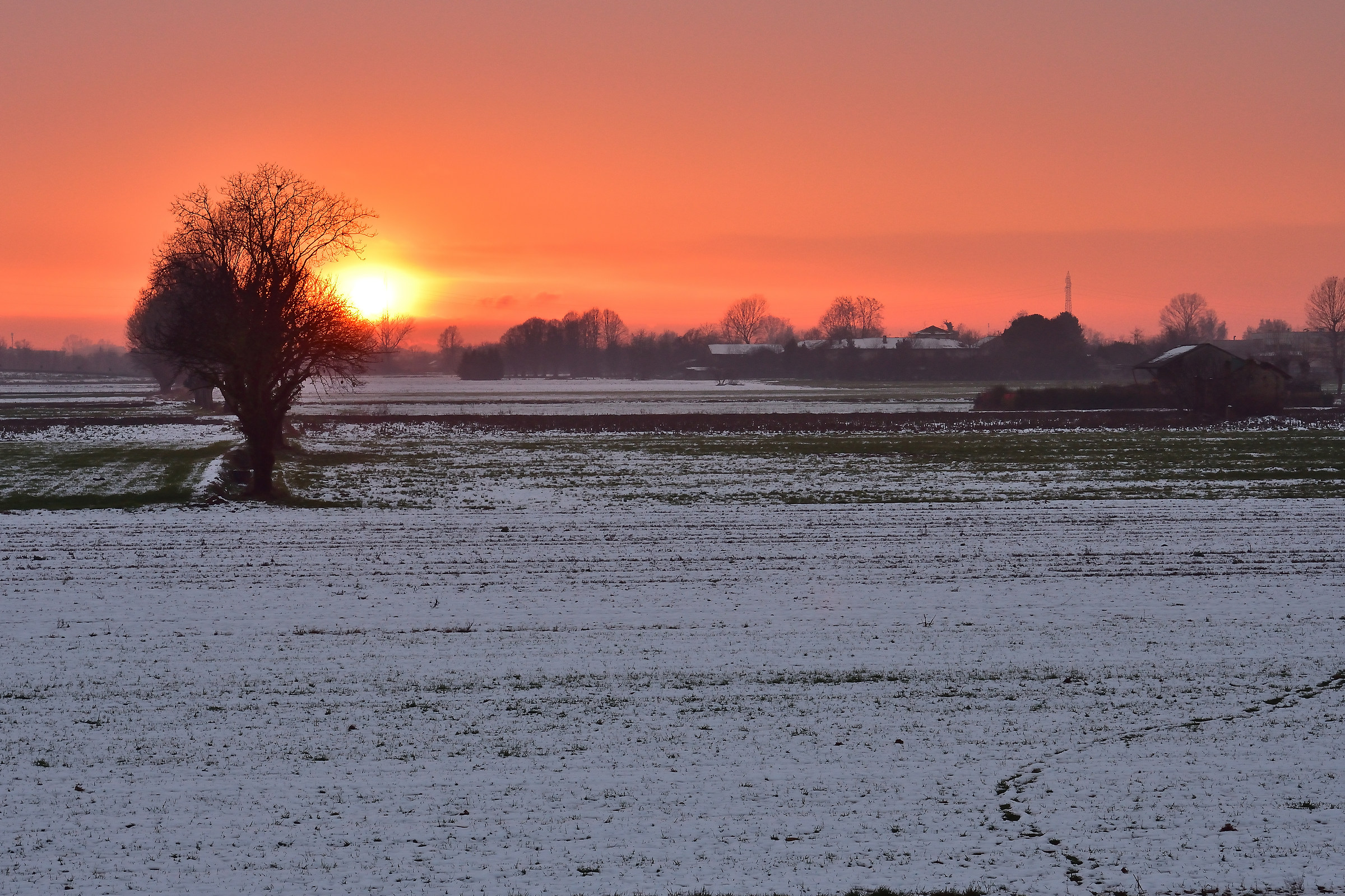 Sunset in the snow-covered hinterland
