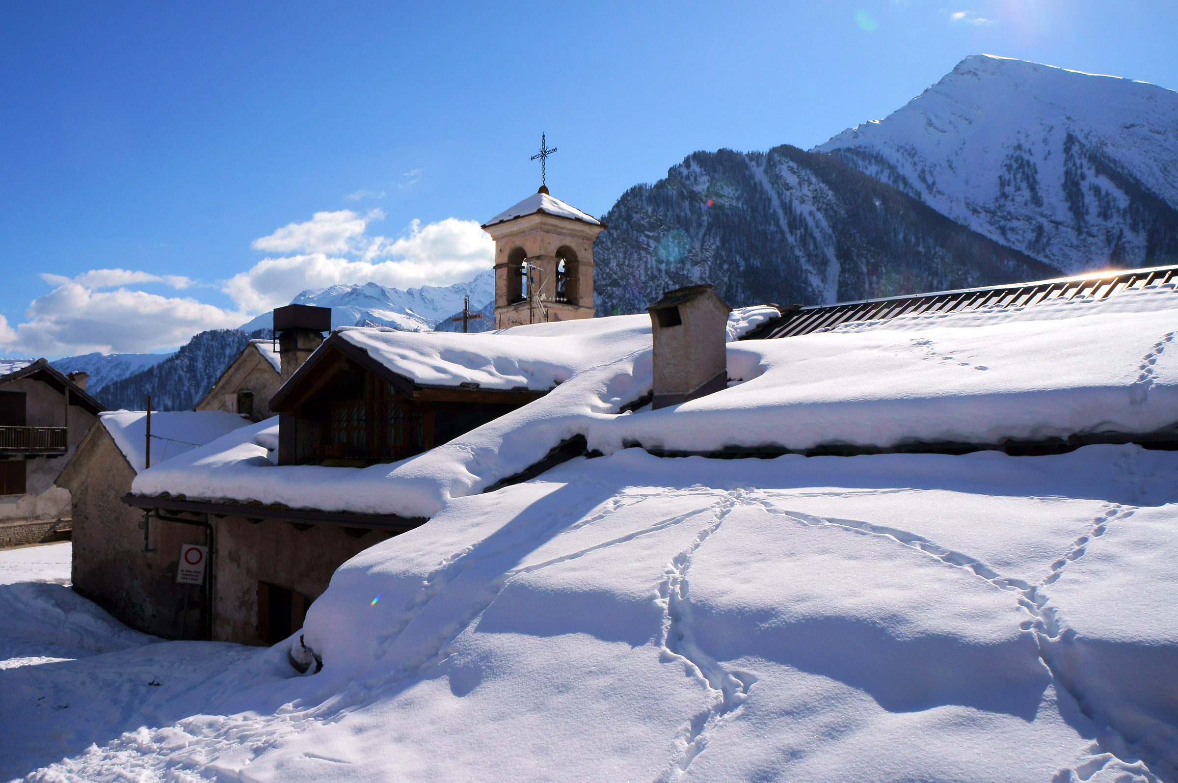snow on the roofs