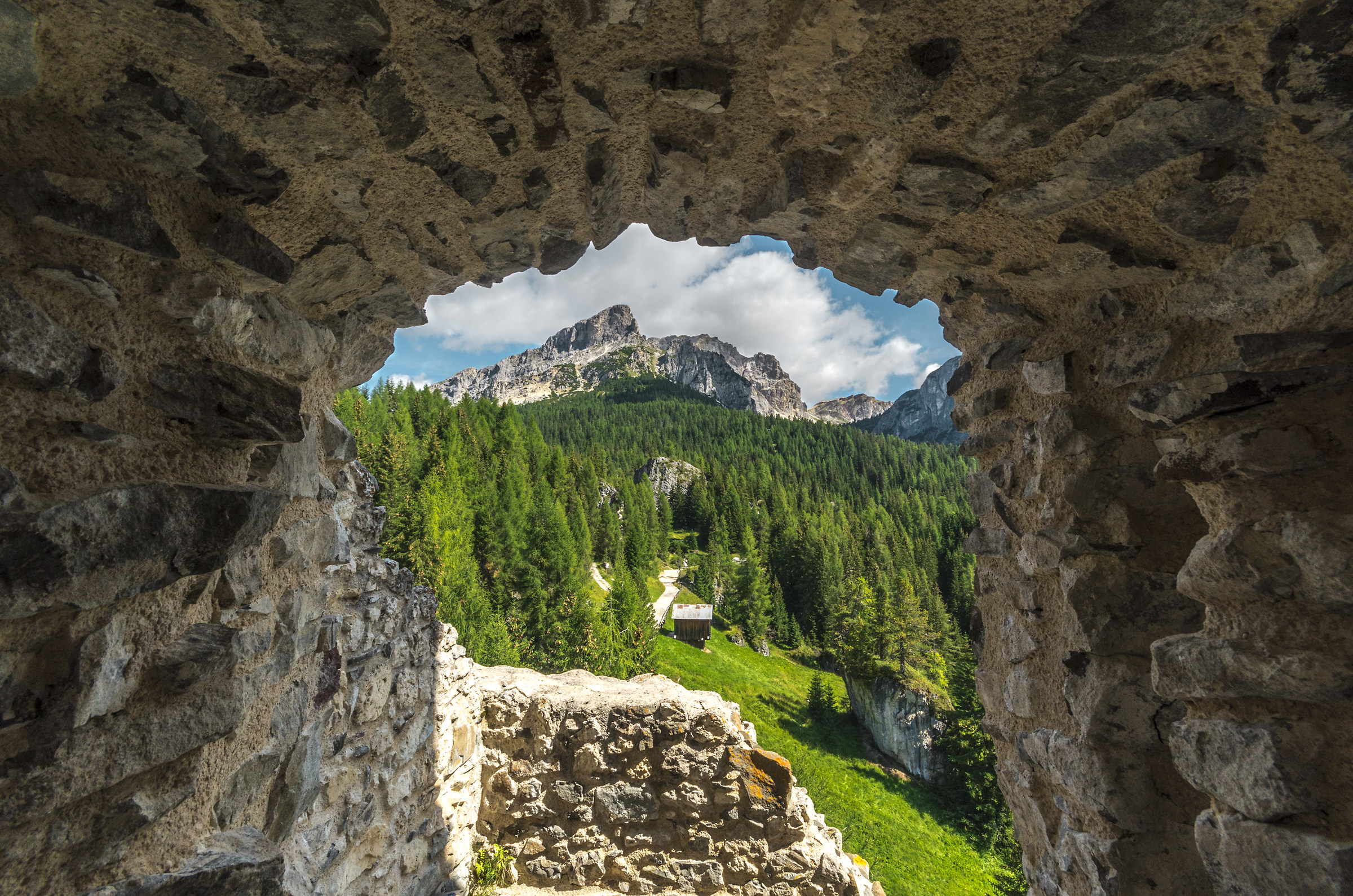A stone window in the Dolomites