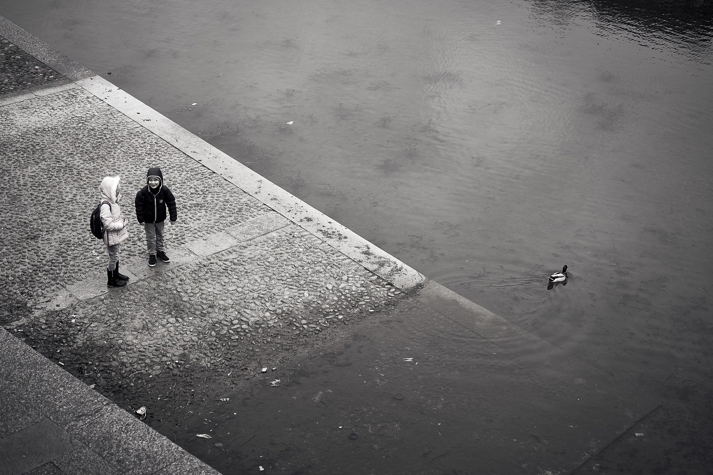 Two children and a duck ...