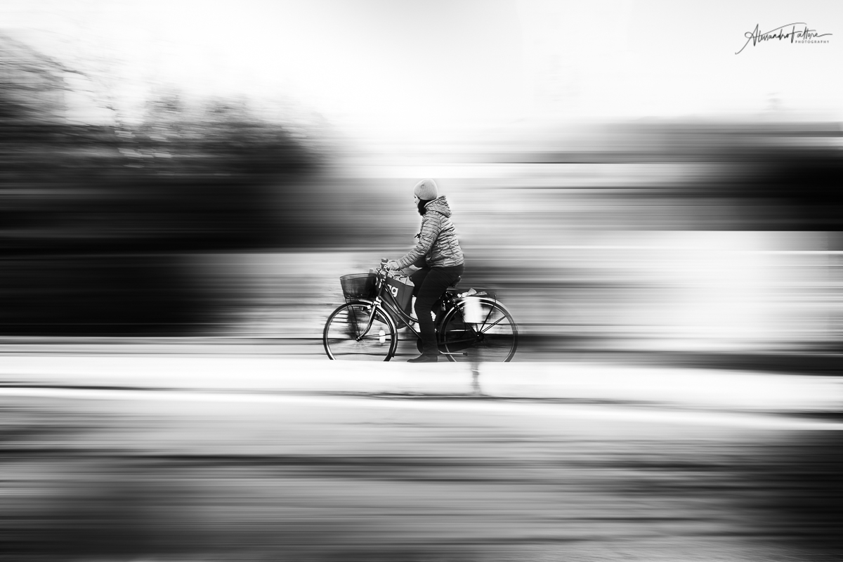 By bike, in a hurry ...