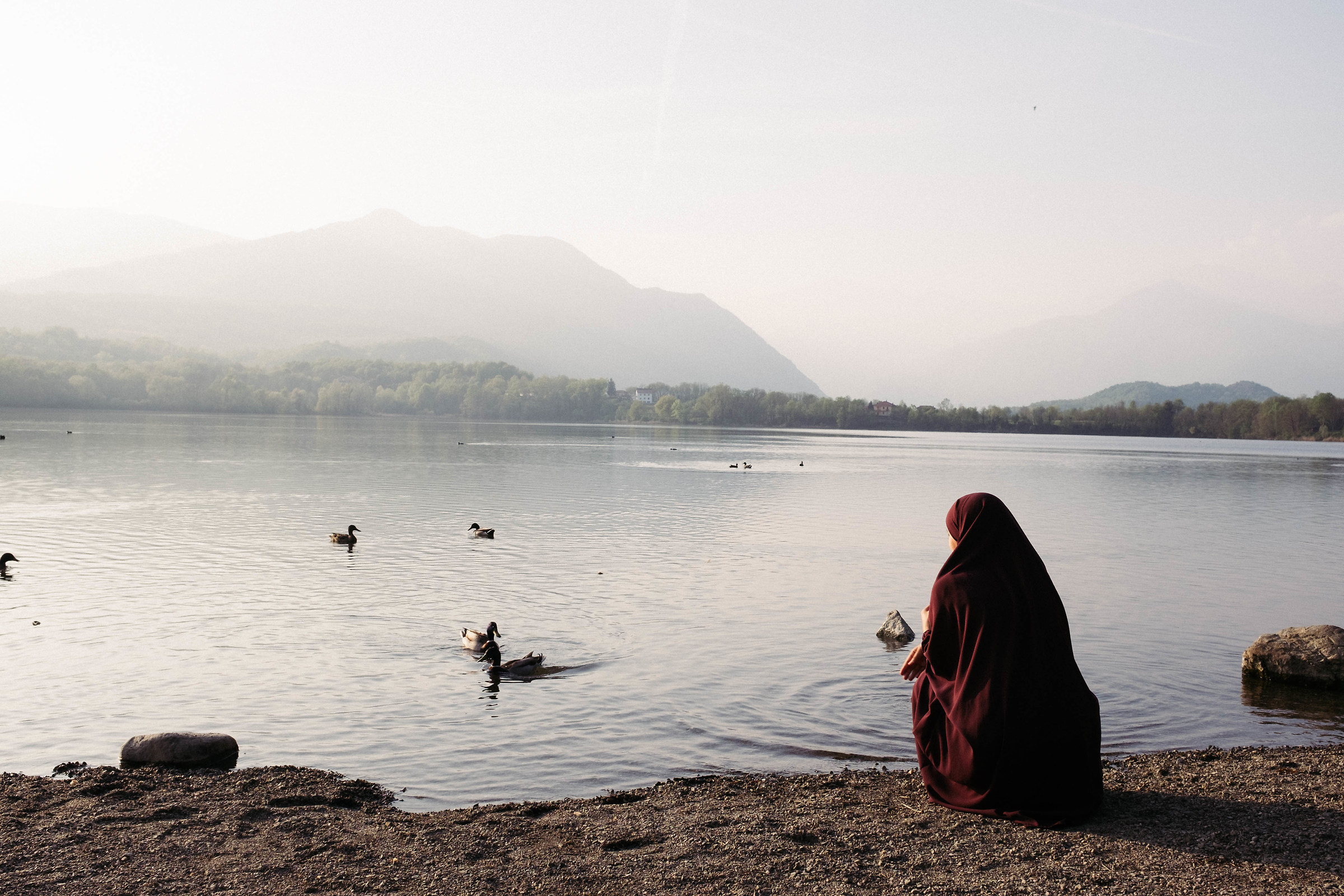 red veil on the lake