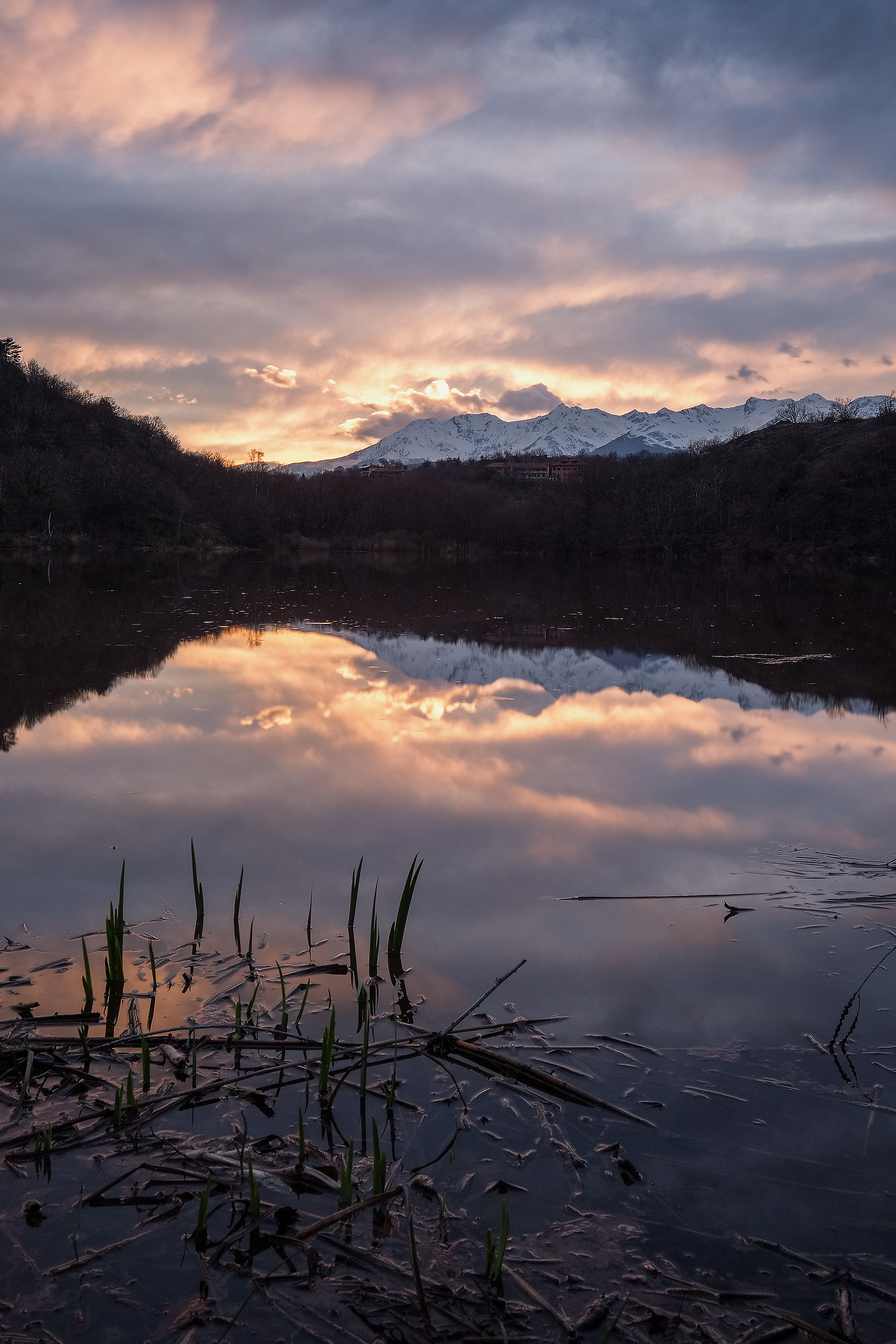 Sunset on Lake San Michele, in Ivrea.