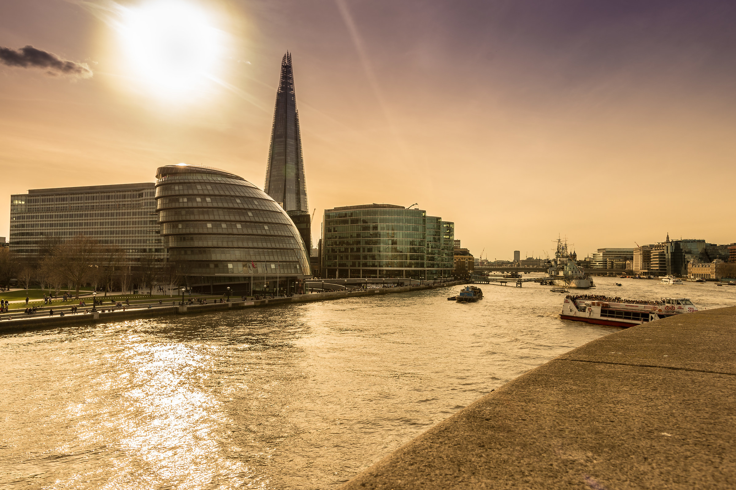 view from tower bridge on river thames - london