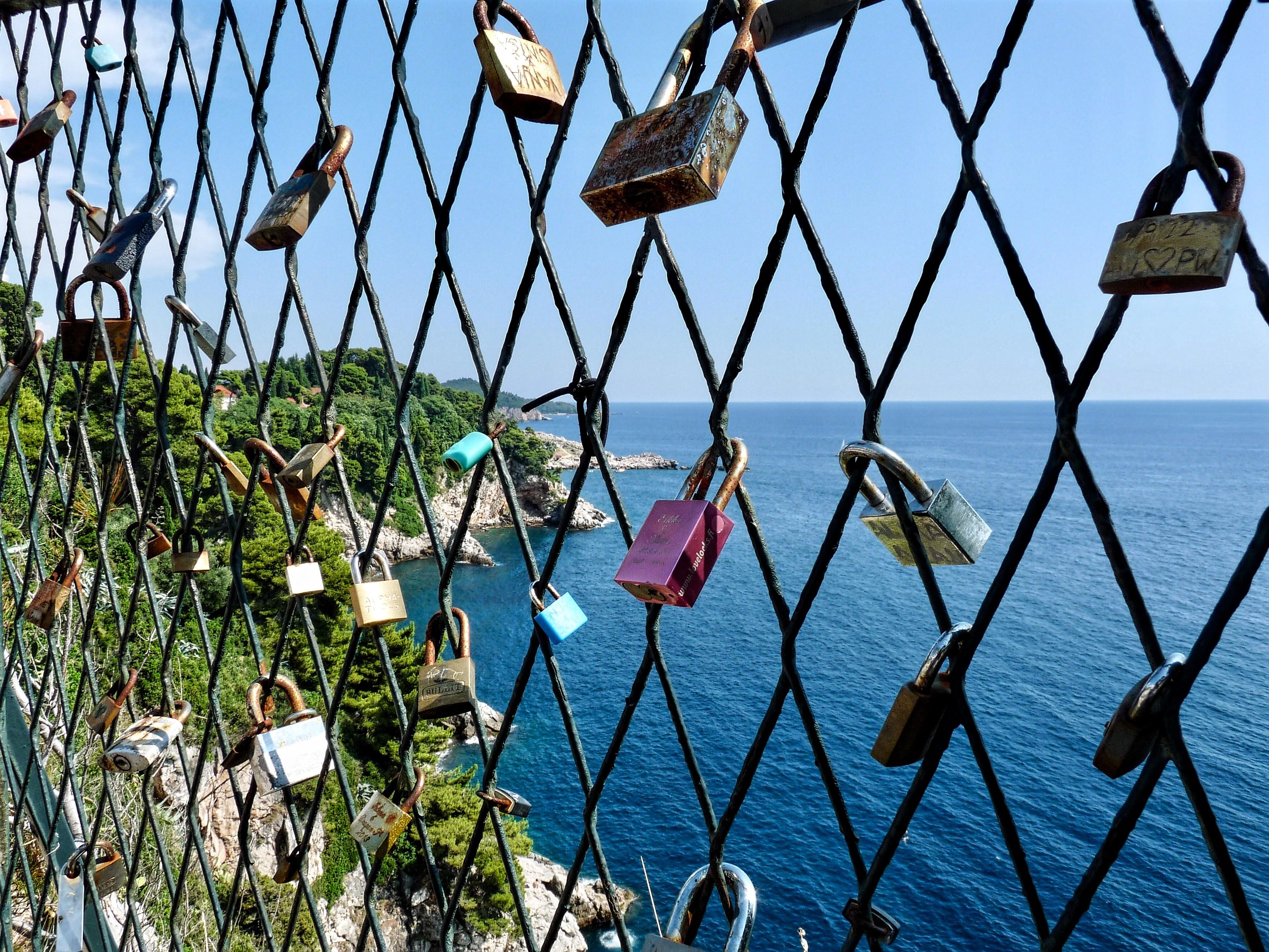 Locks of love, a view of the sea.