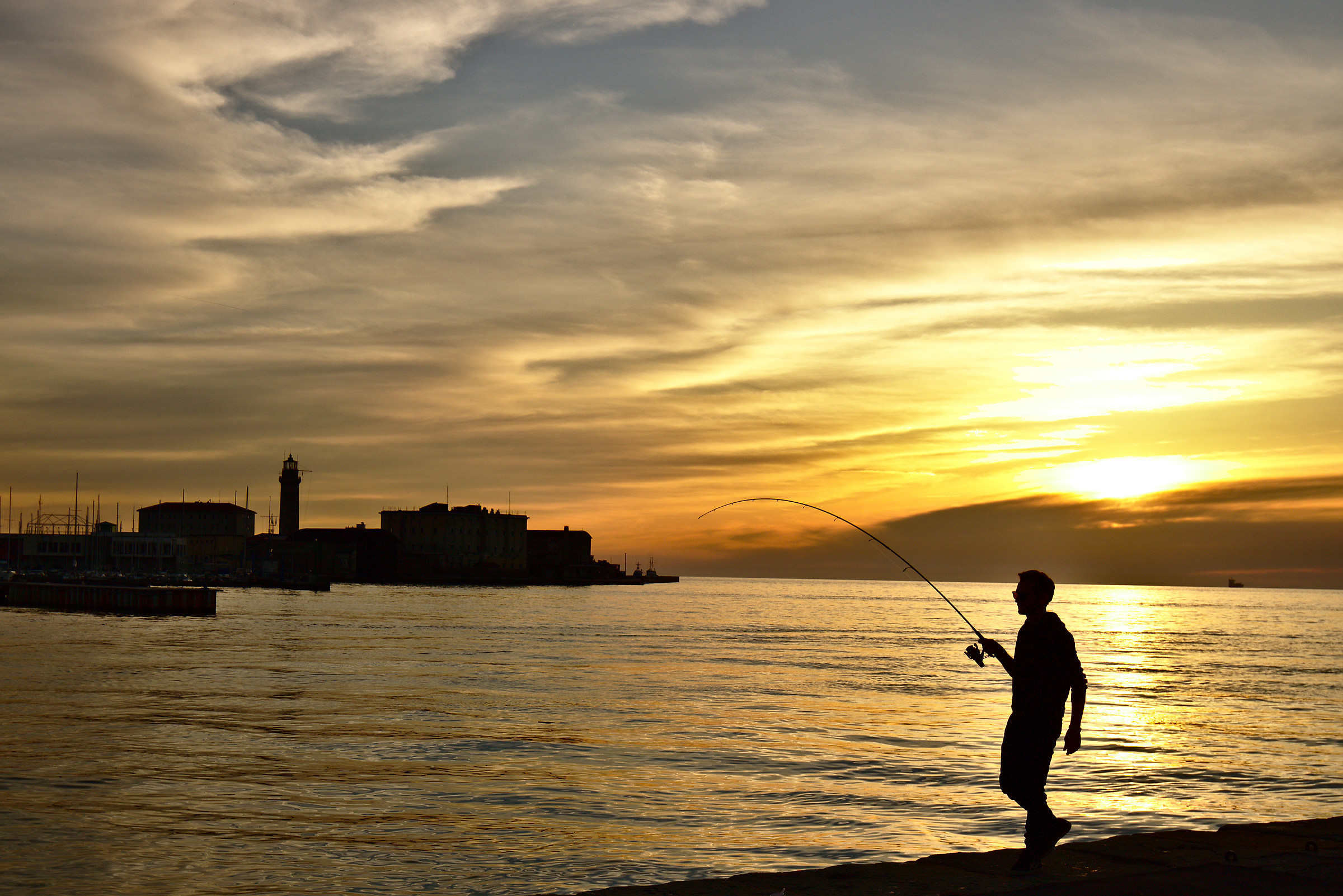 Fishing at sunset