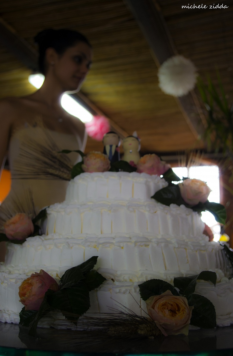 In front of the cake