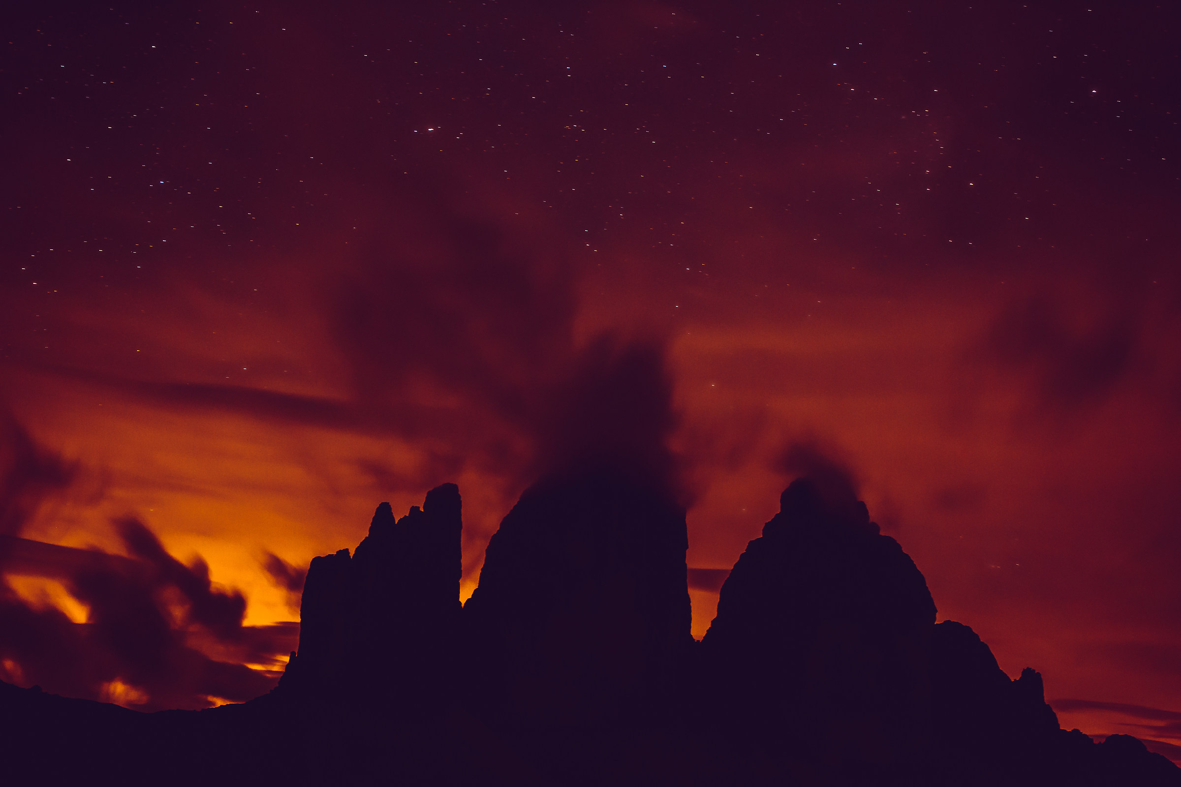 Red Night on Tre Cime di Lavaredo