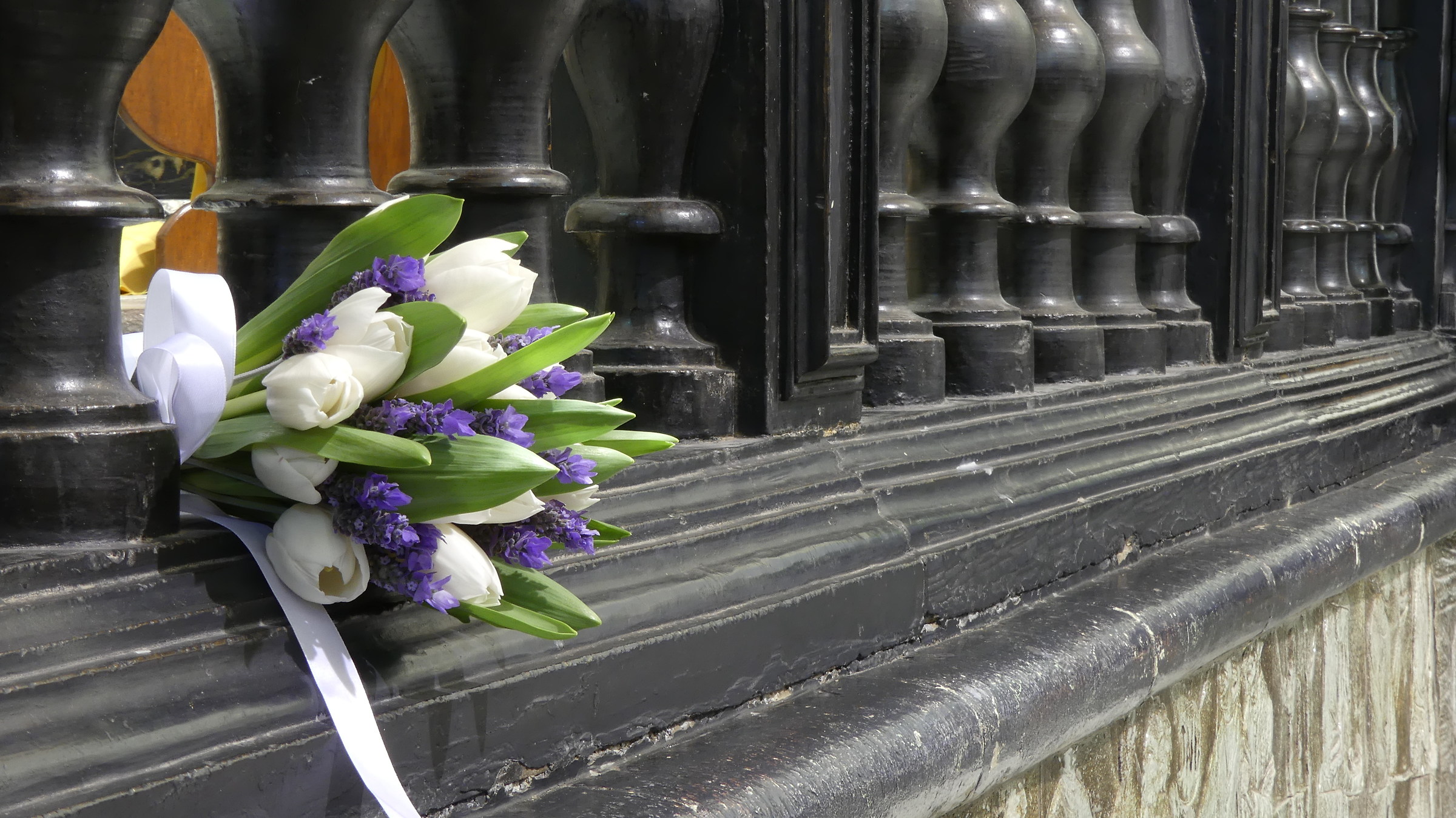 Tulips Bouquet on Balustrade