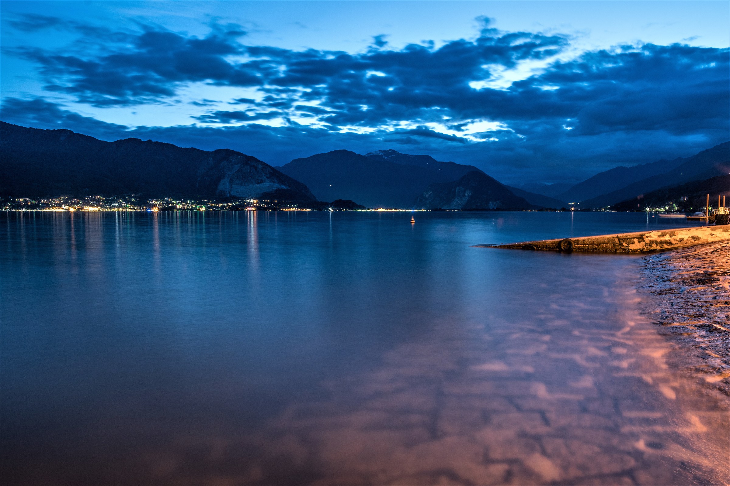 Small pier in Verbania at the blue Hour