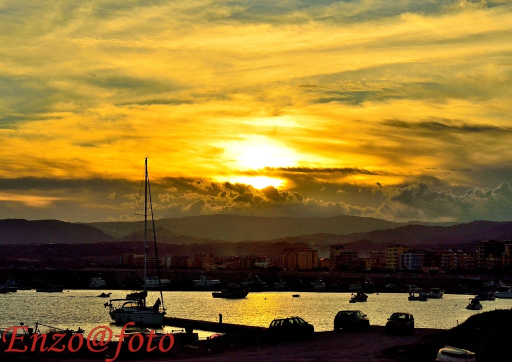 sunset over the harbor