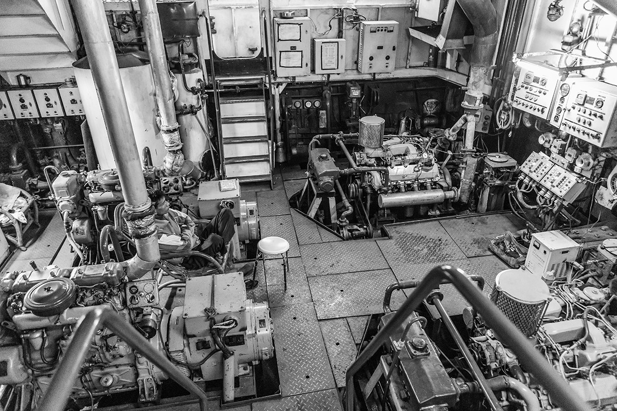 Night shift in engine room.