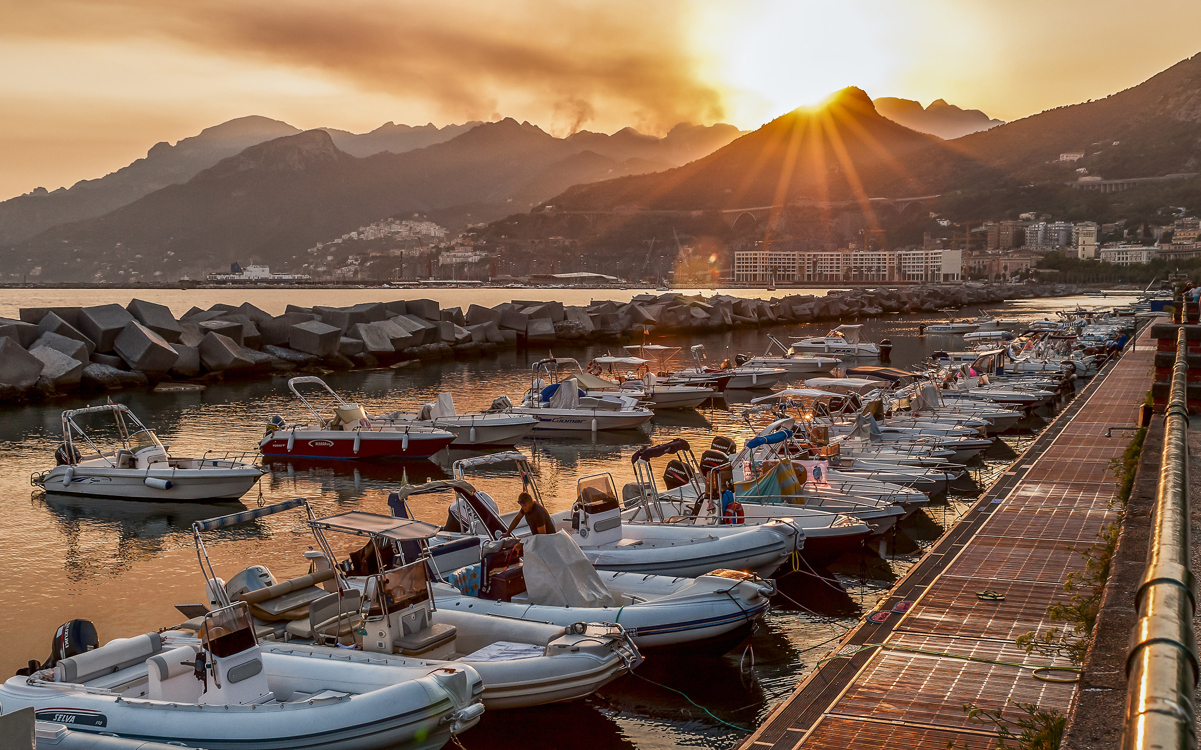 At sunset on the waterfront