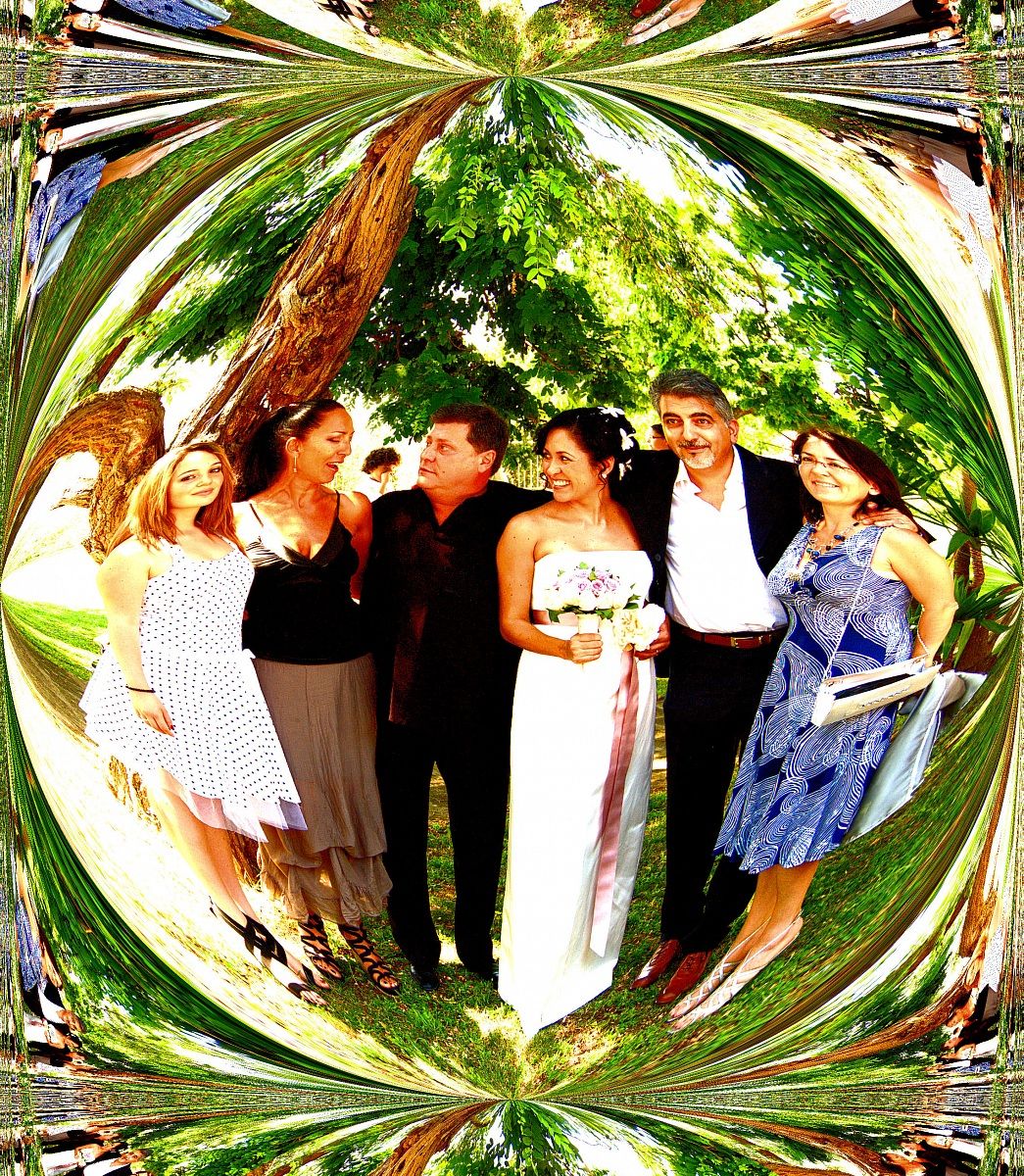 The bride and groom with friends