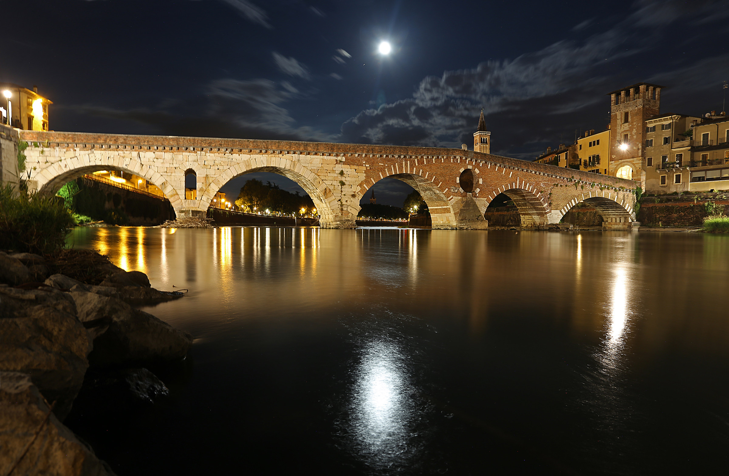 Stone Bridge with Full moon