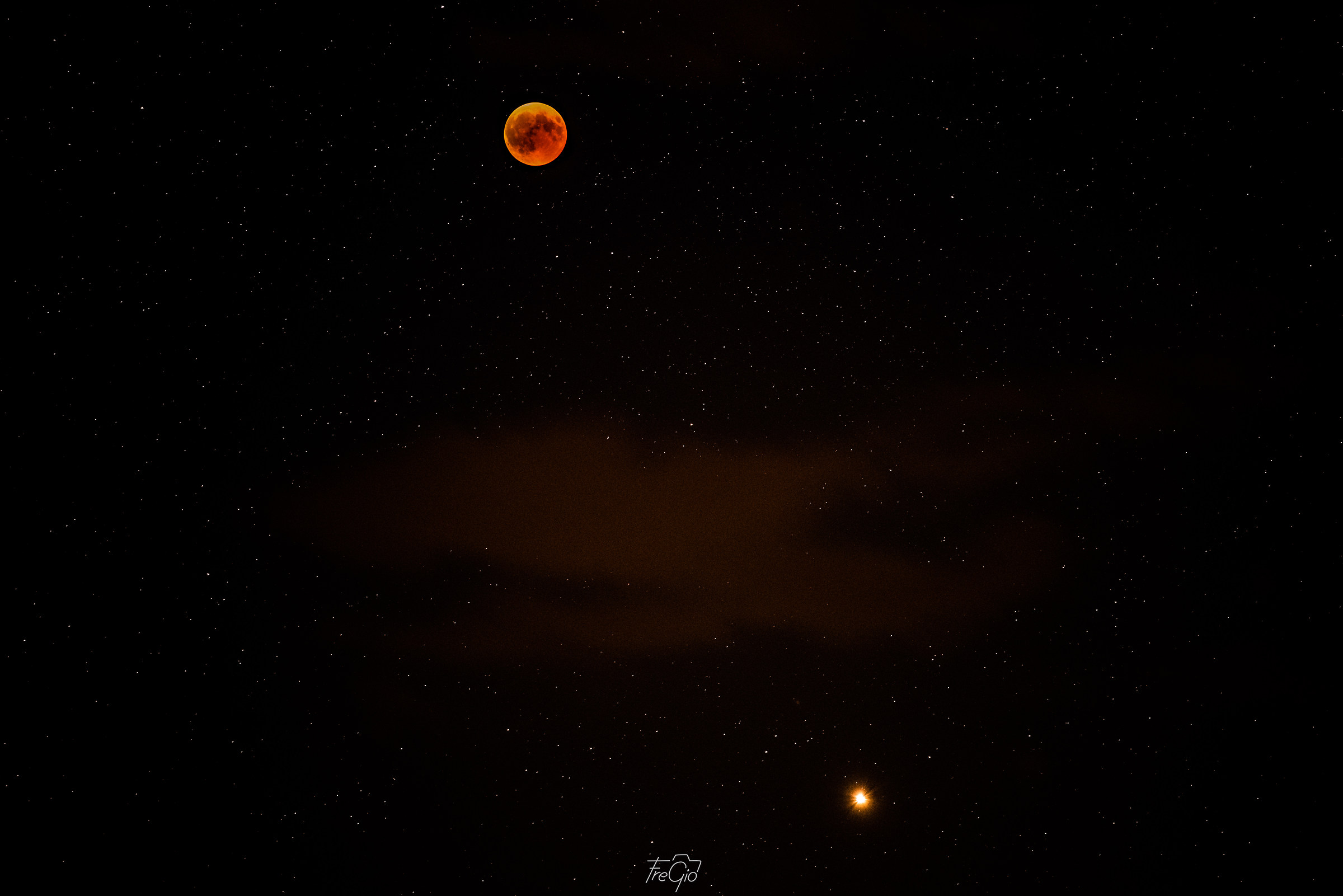 Eclipsed Moon and Mars
