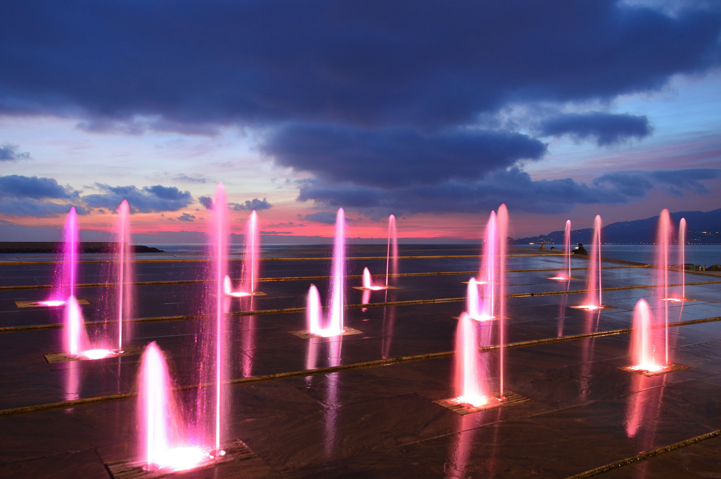 Fountains at sunset