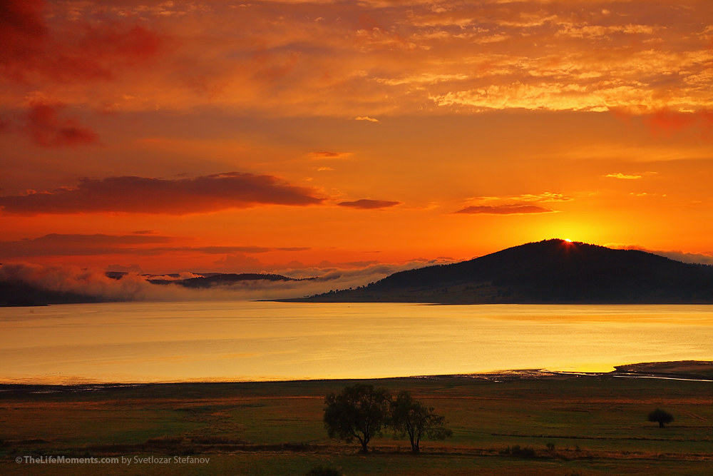 Sunset over Batak dam, Bulgaria, Rhodope Mountains