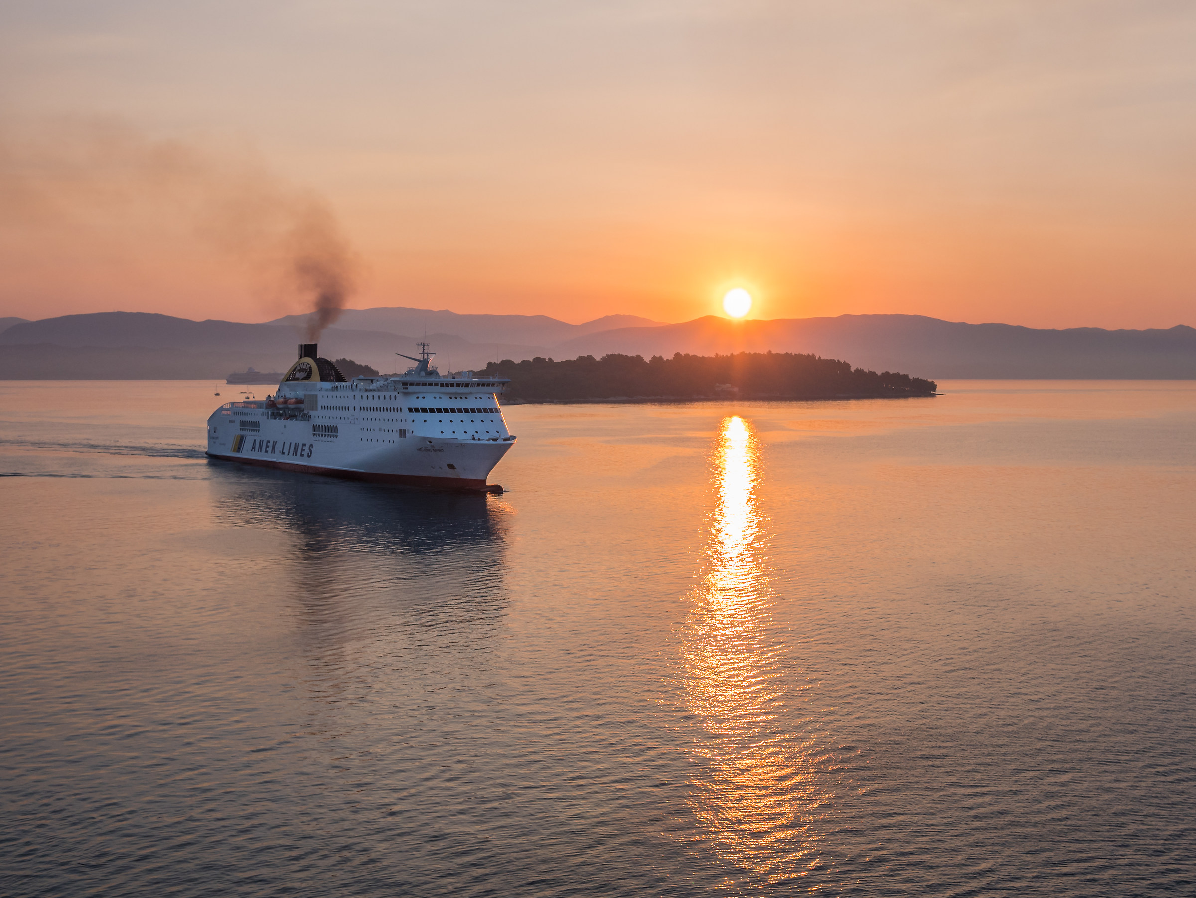 Sunrise at the port of Corfu
