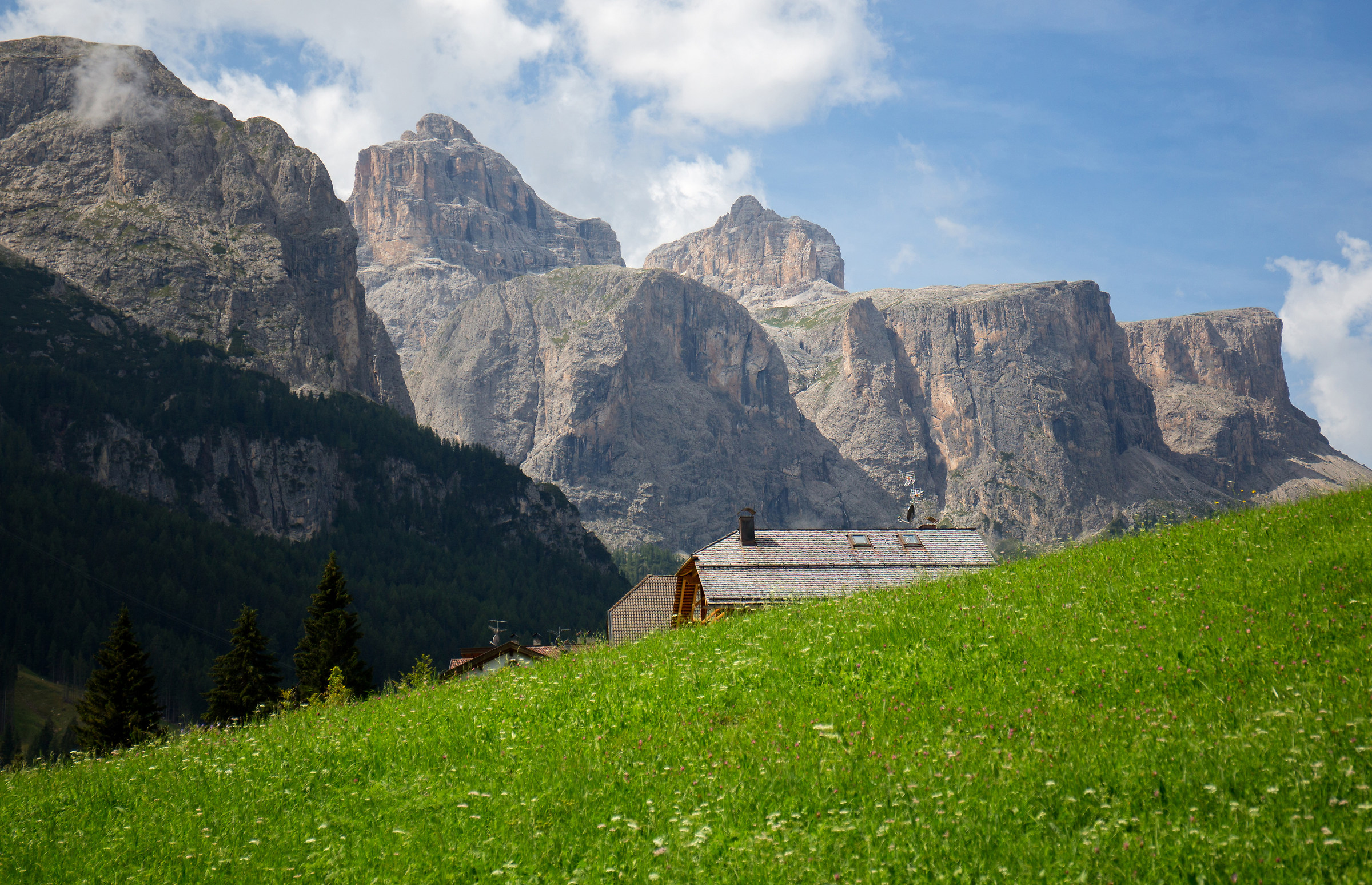 The towers of the saddle seen from Corvara in Badia