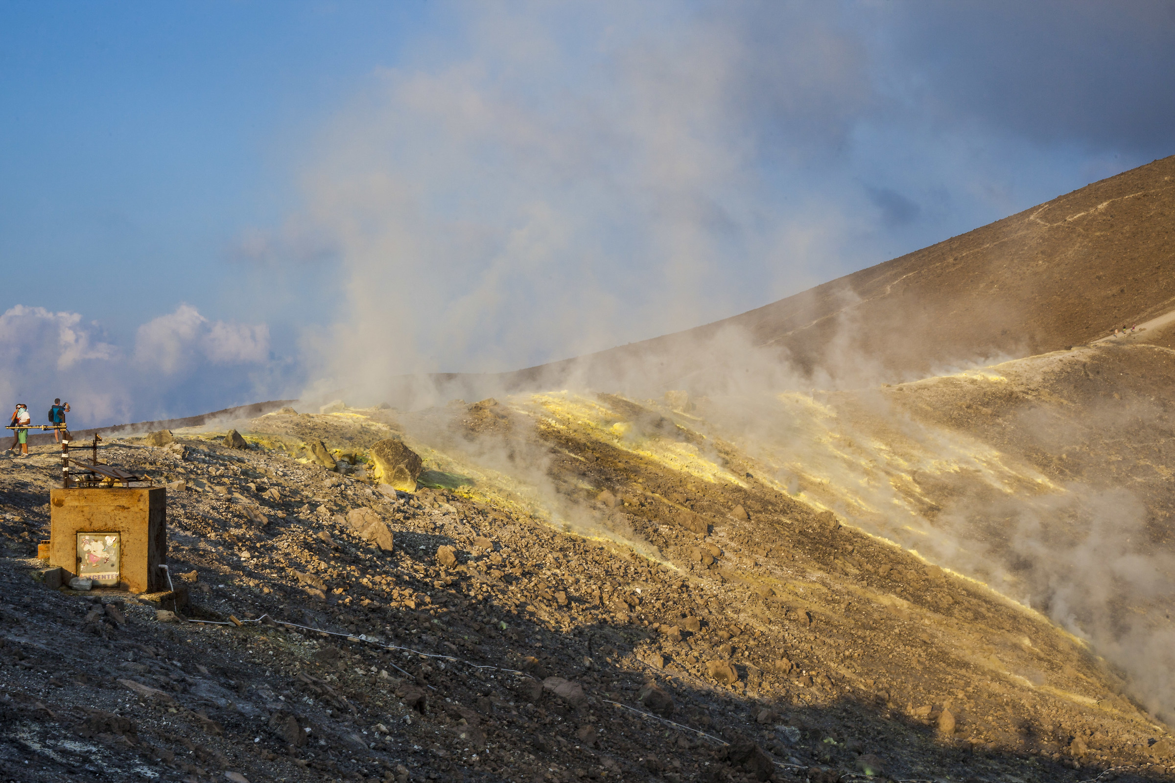 At the top of the crater