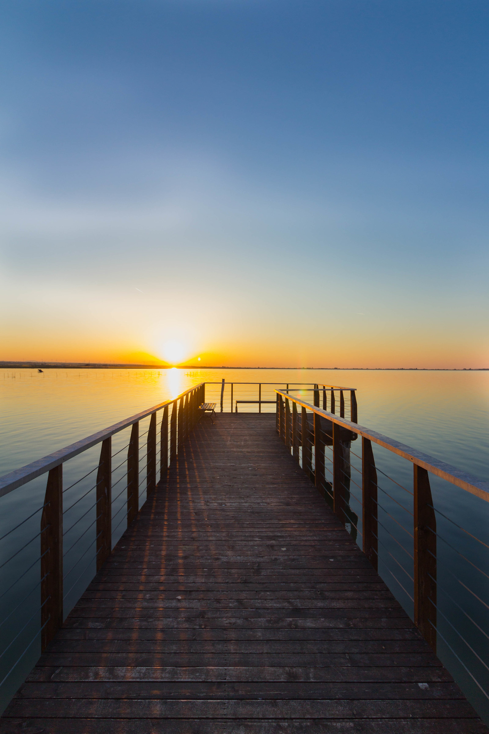The sunset over the lake.