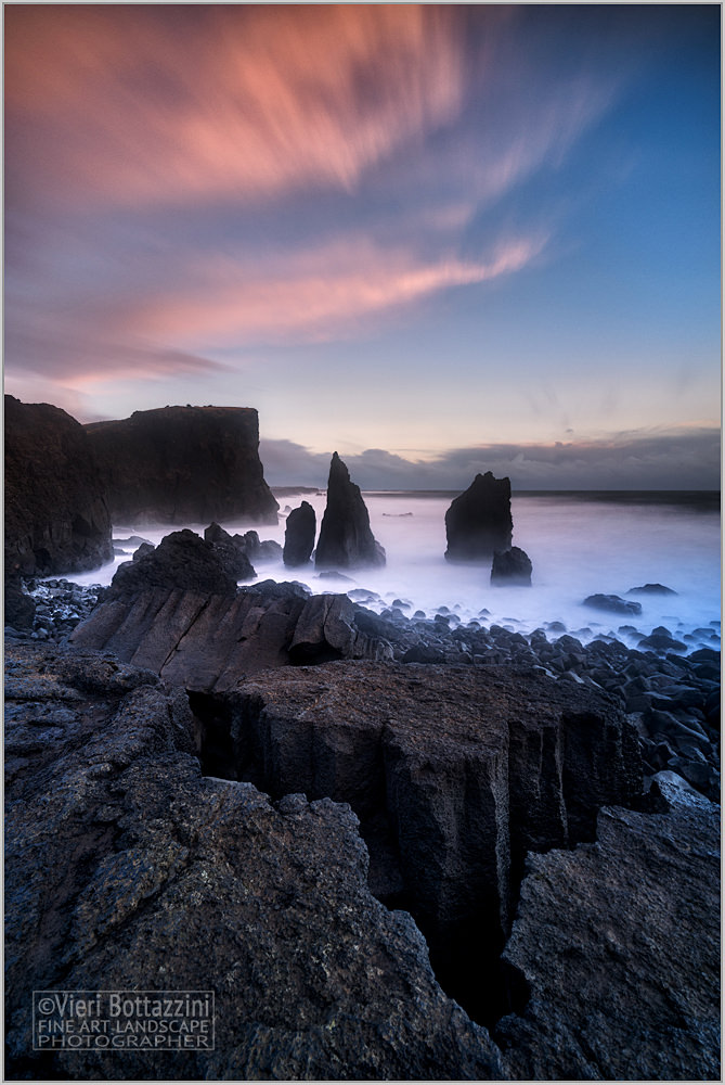 Crumbling cliffs at sunset