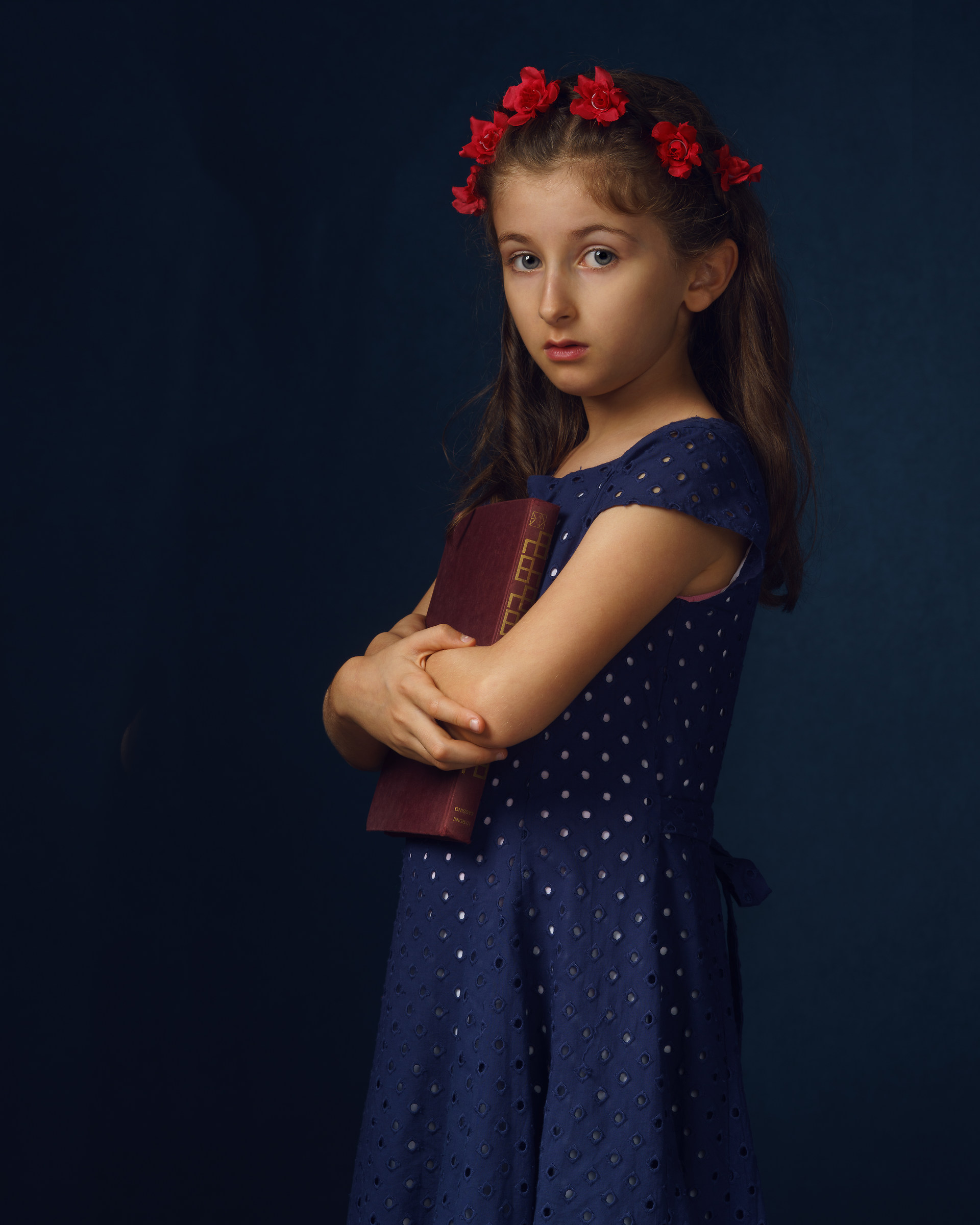 Martina and the old book in an ancient painting