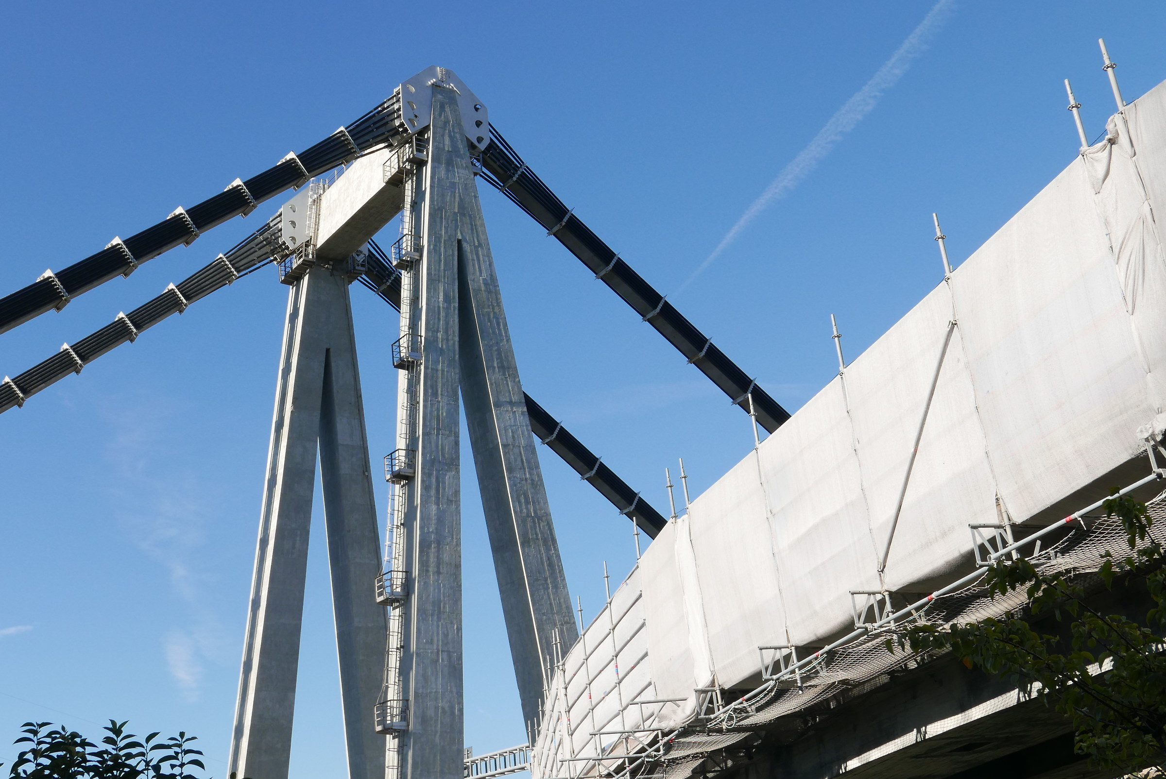 Ponte Morandi; stralli rinforzati sul pilone Est