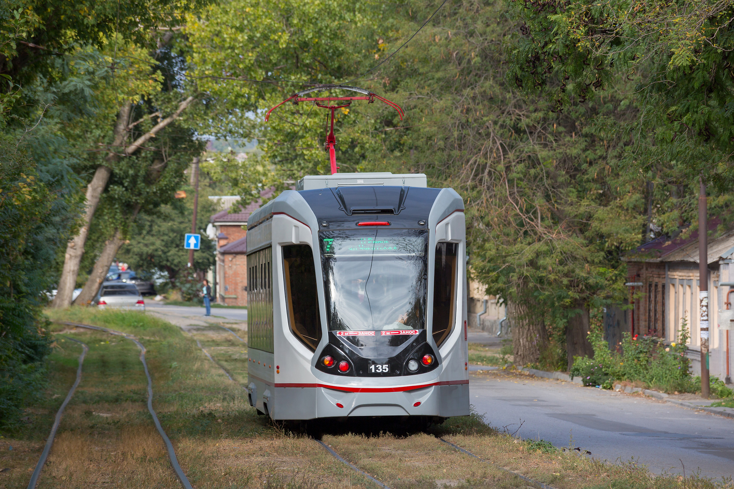 Tram on street of Rostov-on-Don city