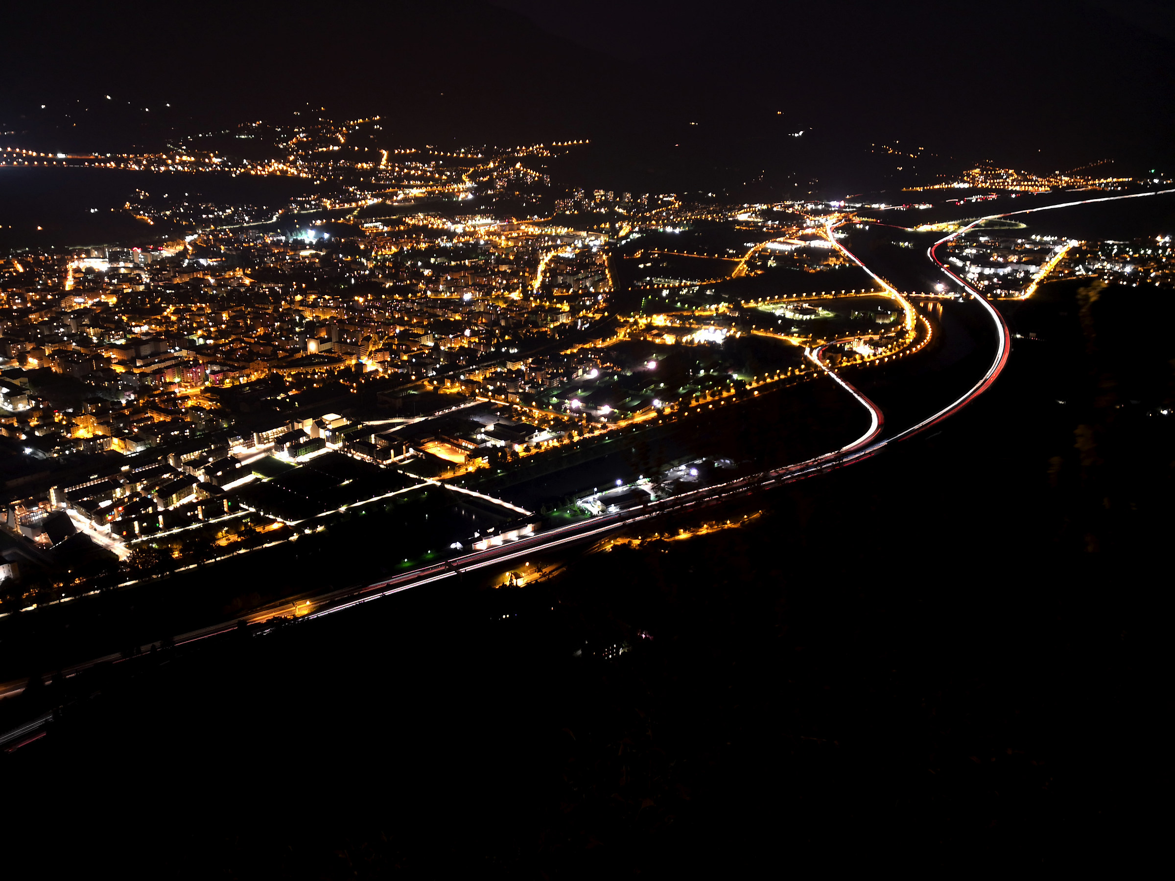 View of the Trento night from the terrace of Sardagna