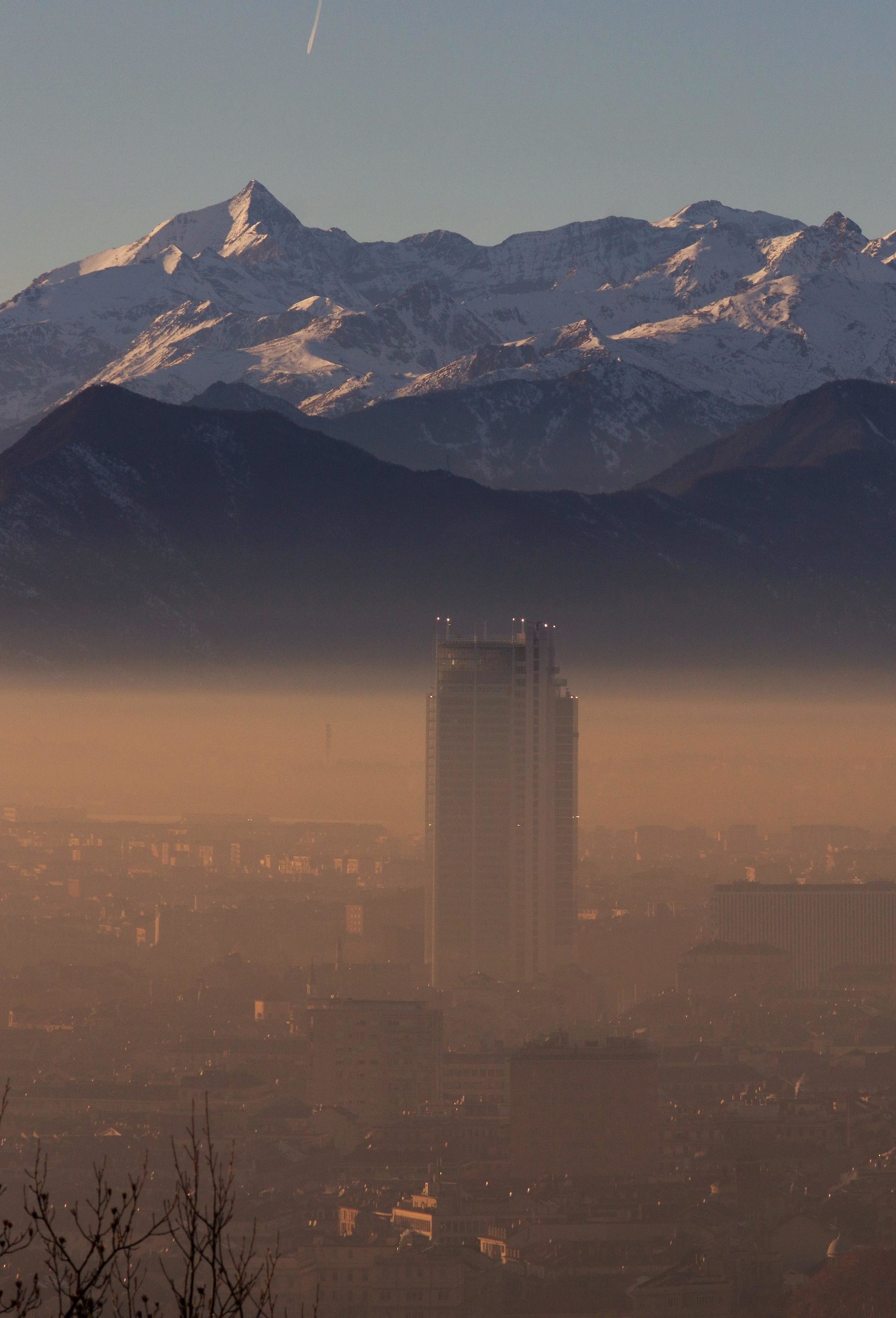 Smog flooded skyscraper in Turin