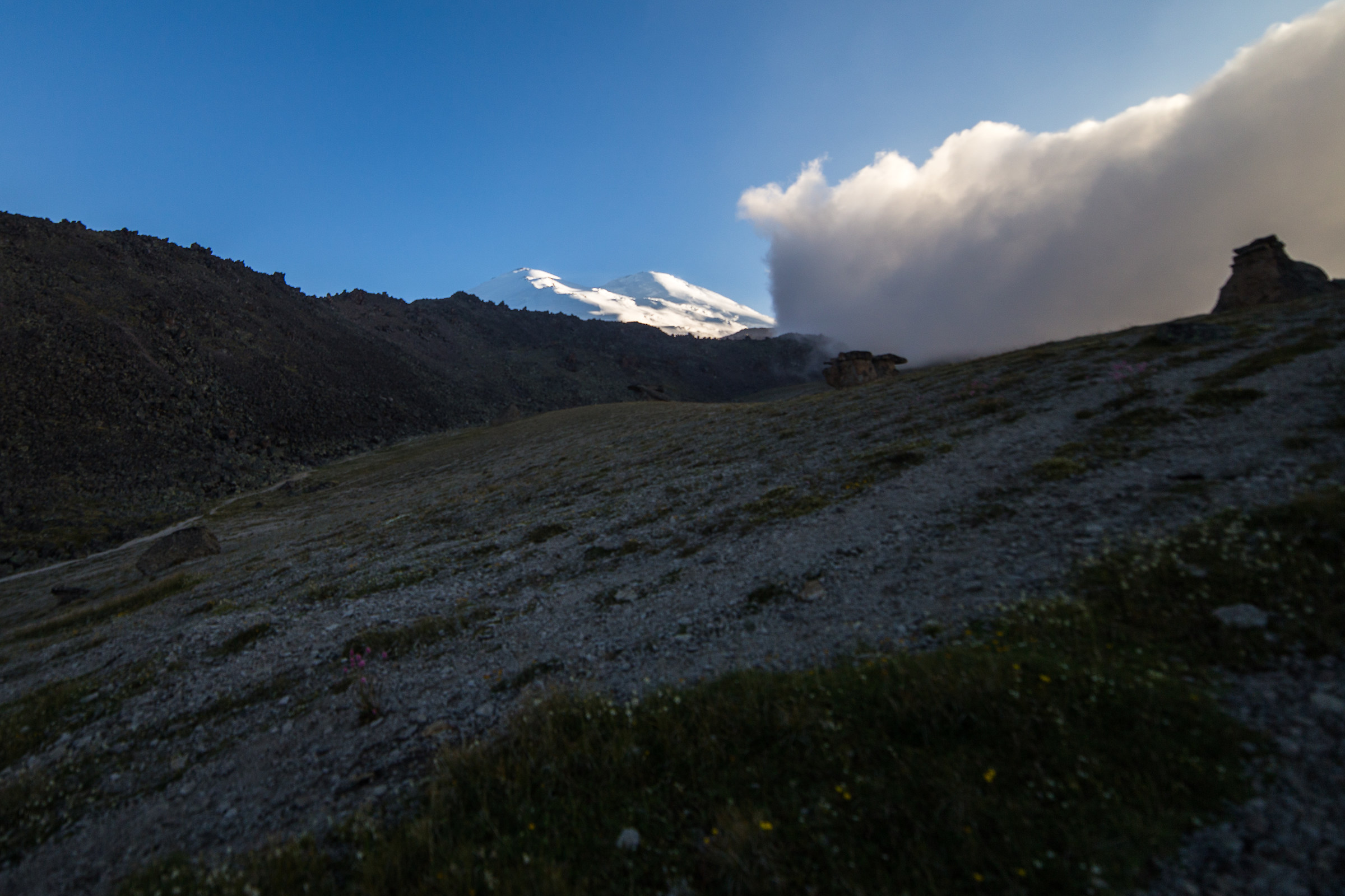 The two peaks of Mount Elbrus seen from Field 1