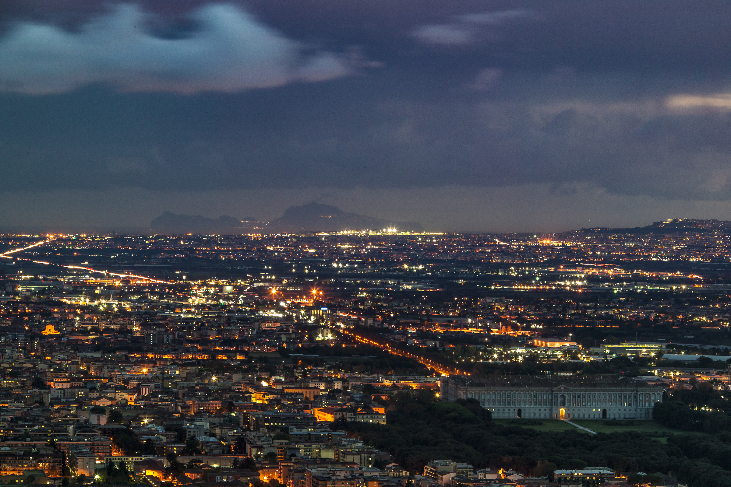 Reggia di Caserta and in the background island of Capri