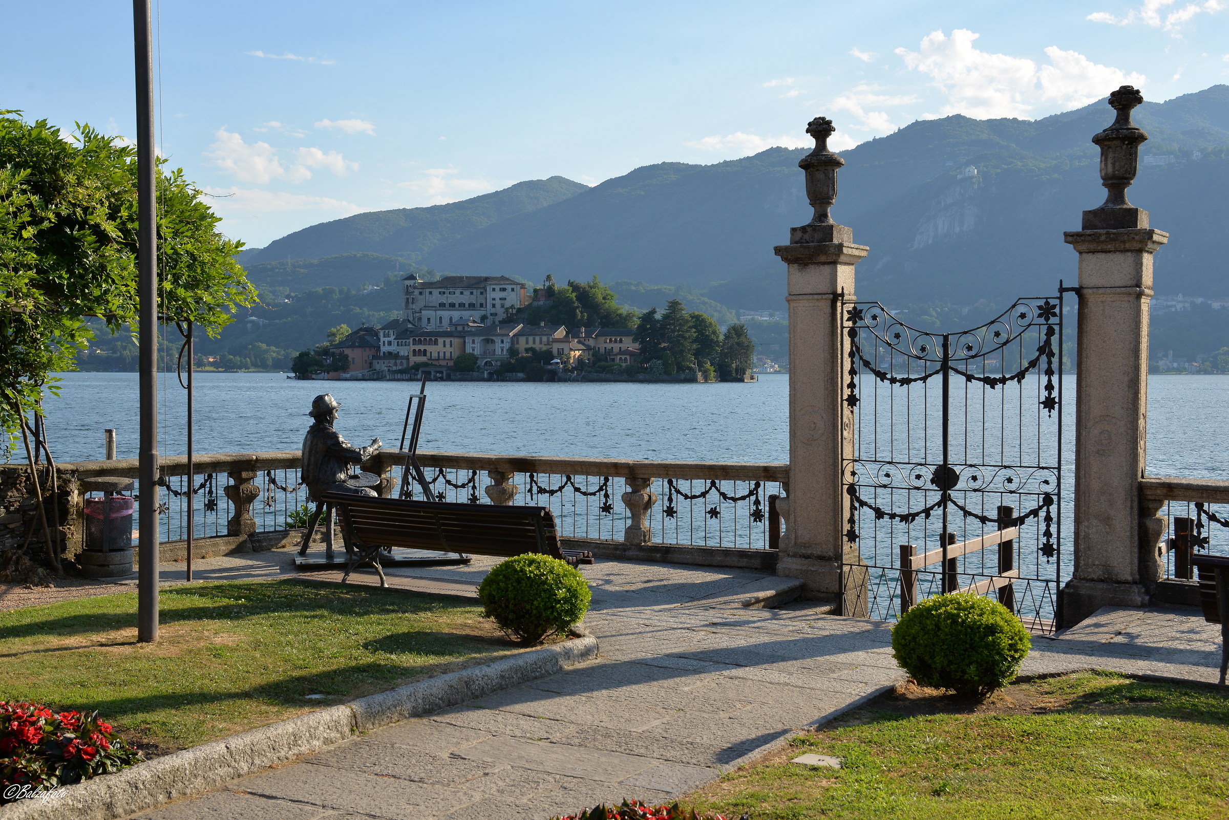 Island of San Giulio view from the municipal garden of Orta