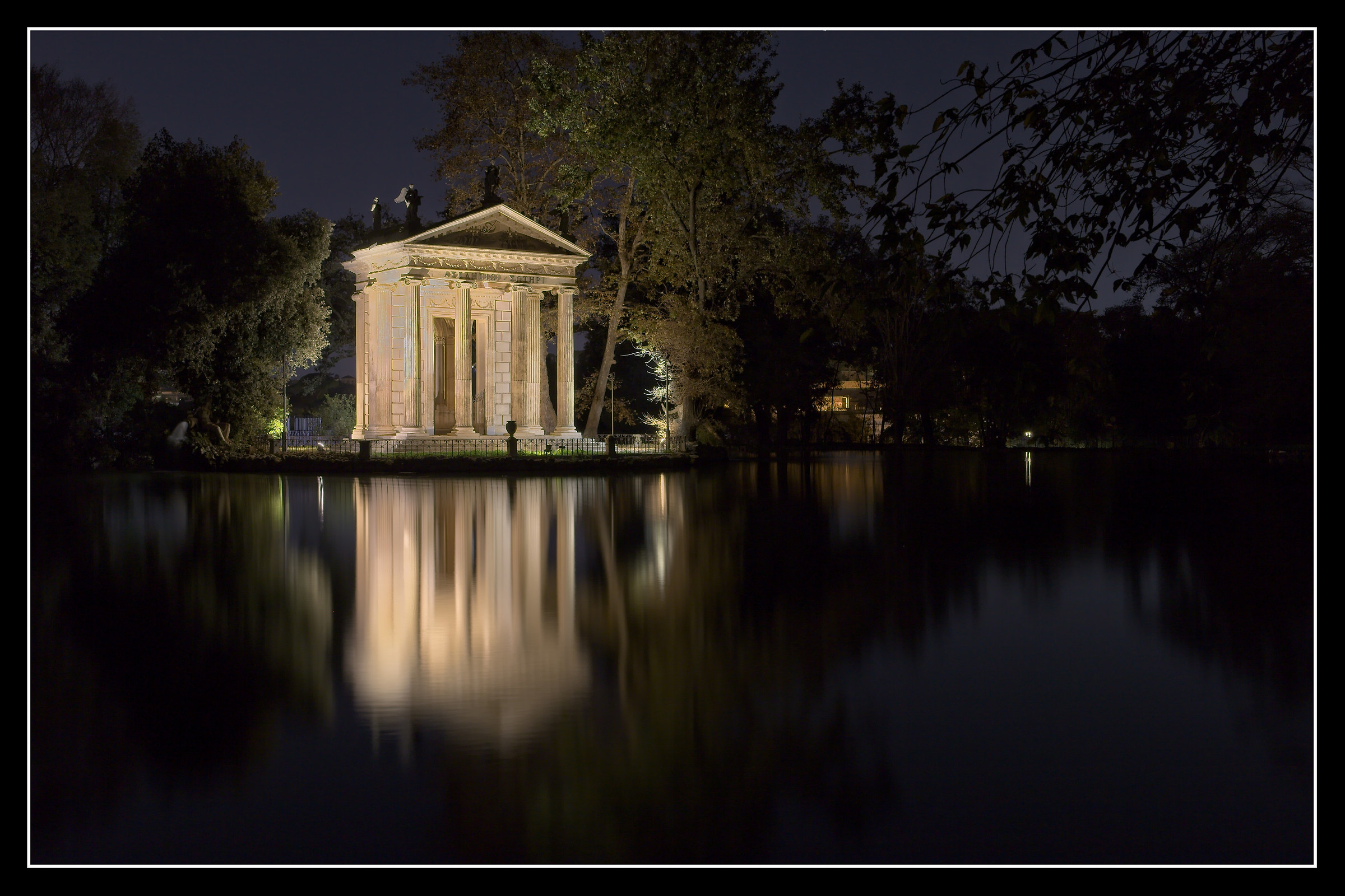 Temple of Aesculapius at Villa Borghese at night
