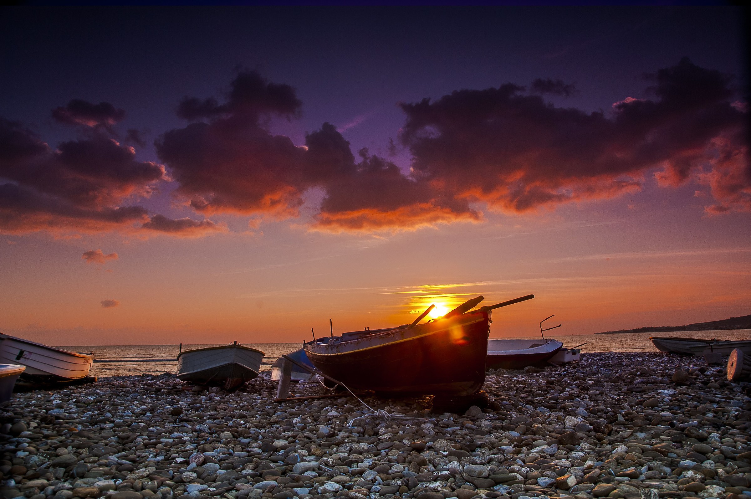 Sunset with boats