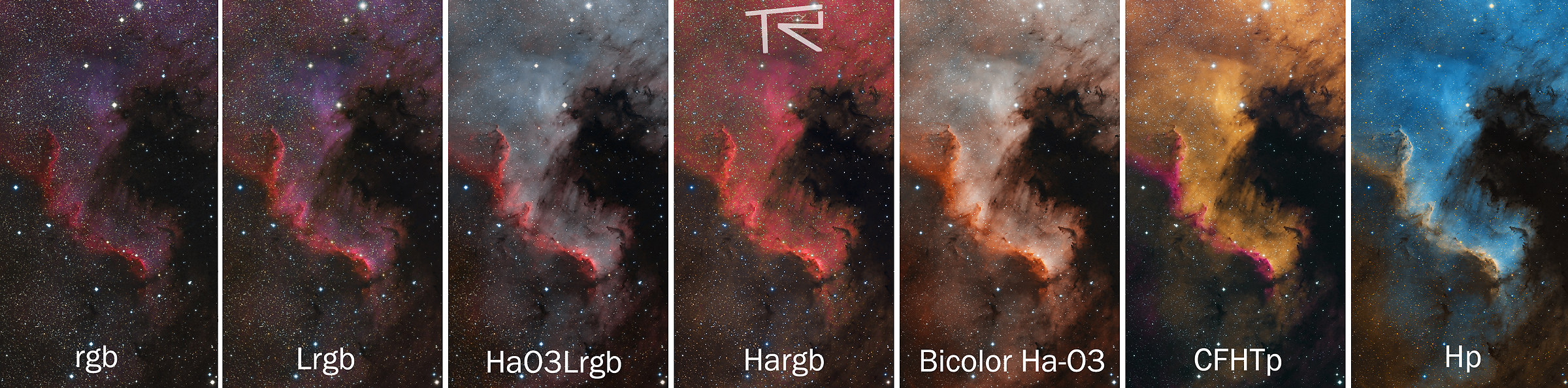 Nebulosa ngc7000 in diverse bande di emissione