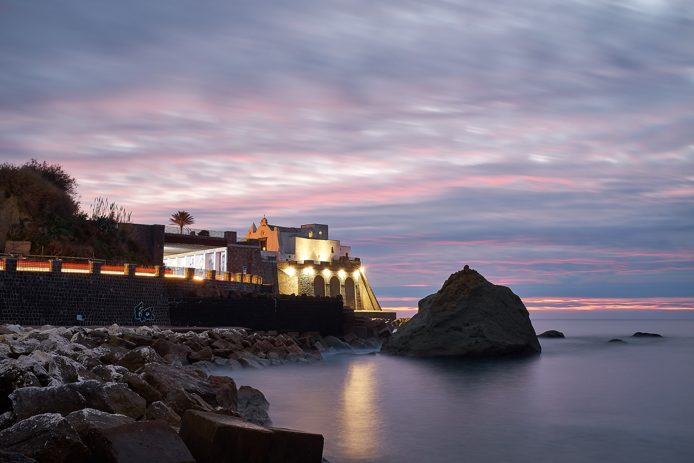 Sunset in Forio: Relief church