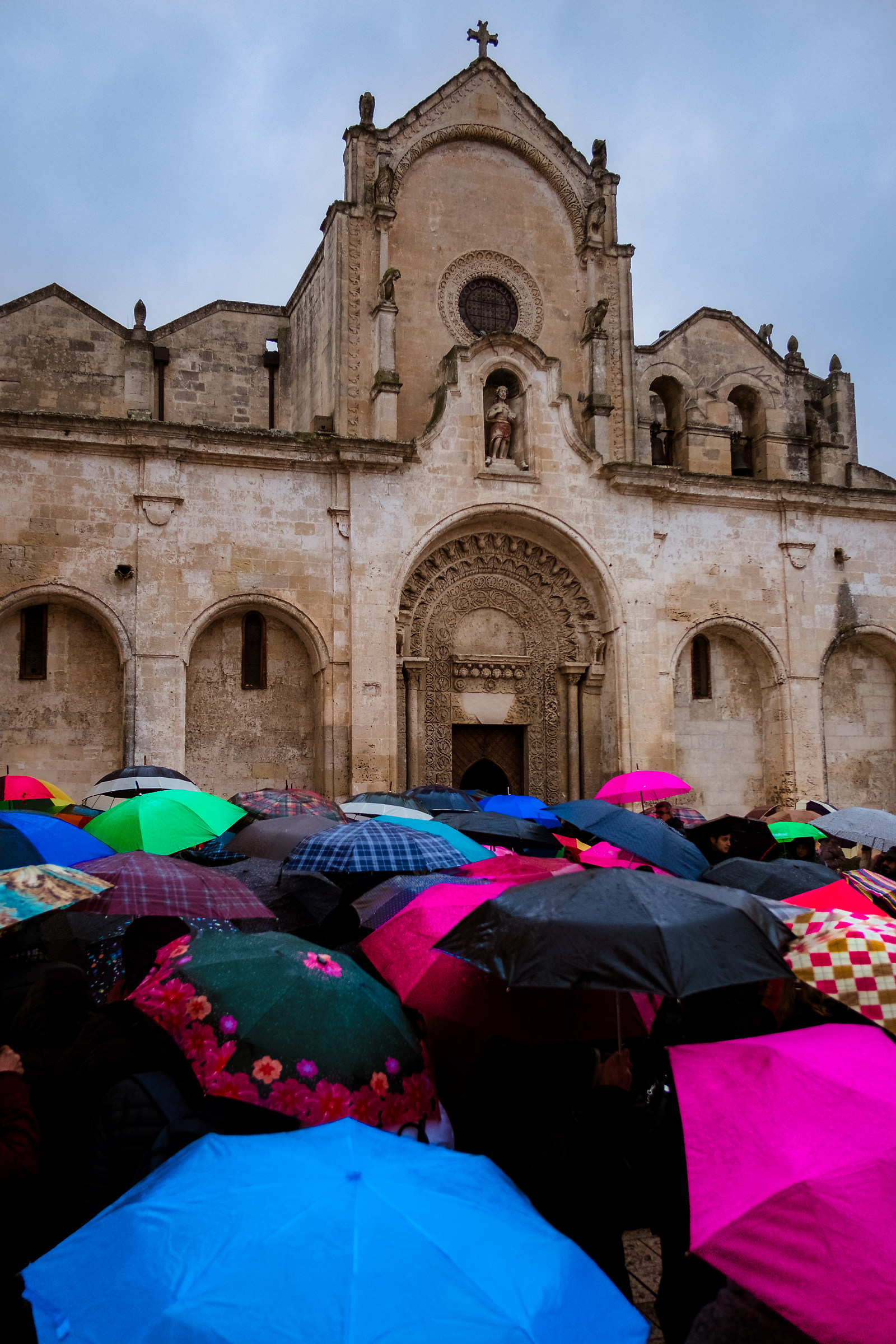 Umbrellas in Matera, St. John the Baptist Church