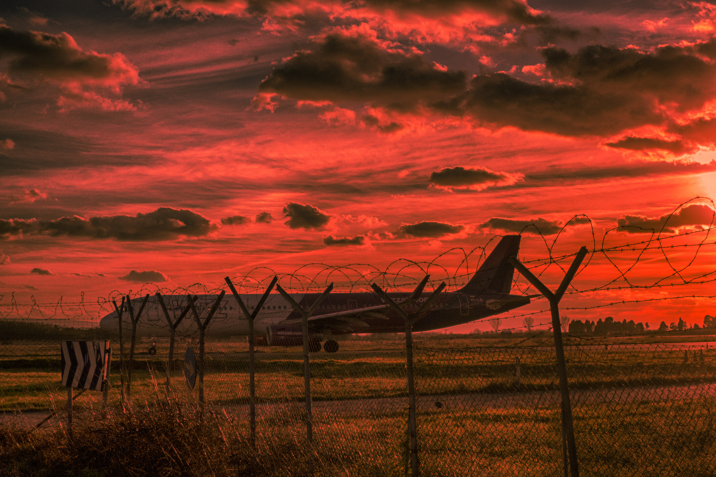 The takeoff at sunset