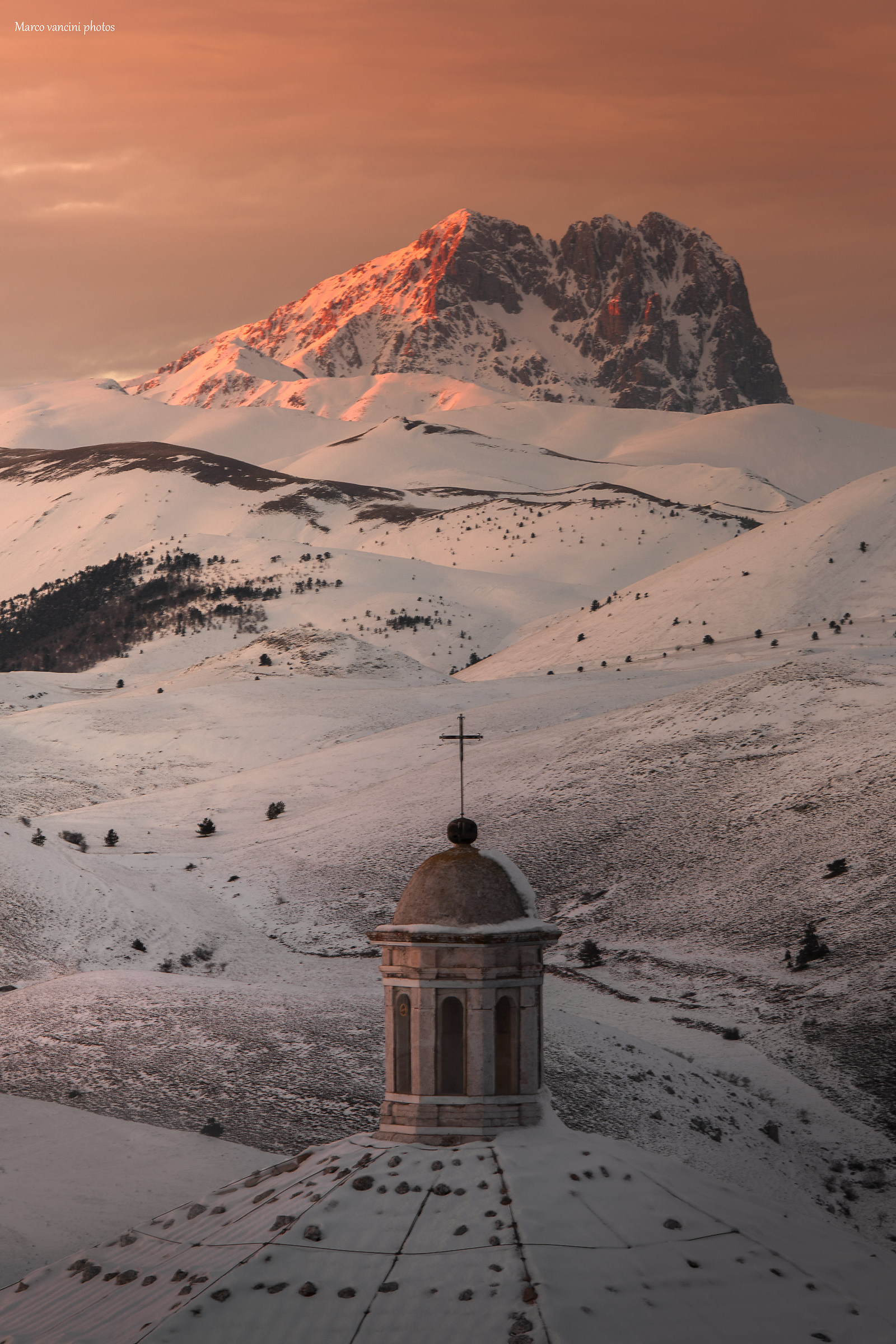 The church and the Gran Sasso
