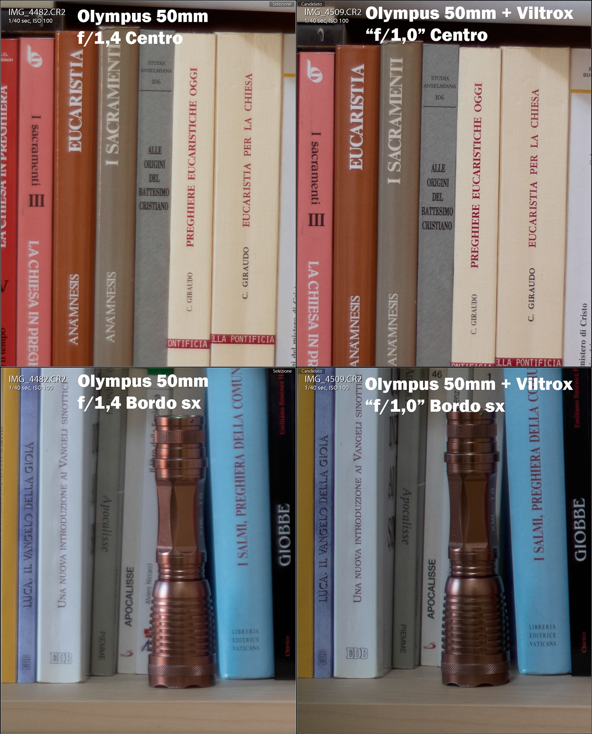 Olympus Zuiko 50mm f/1,4 con e senza Viltrox ef-eos M2