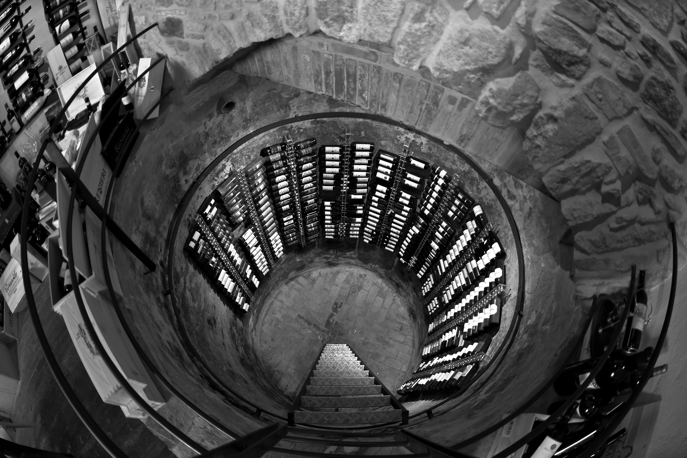 Bottles and stairs.
