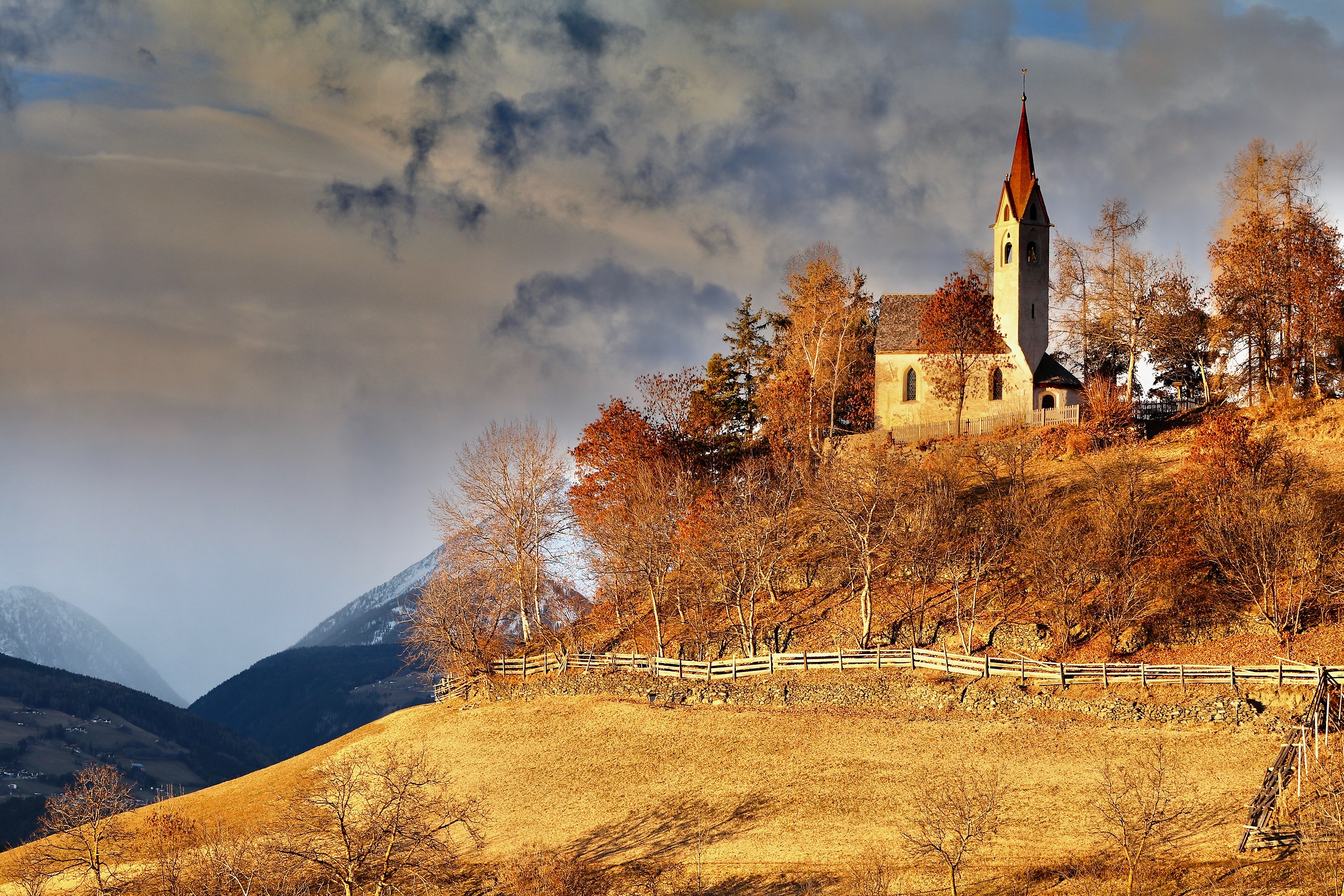Church location Plose BZ at sunset