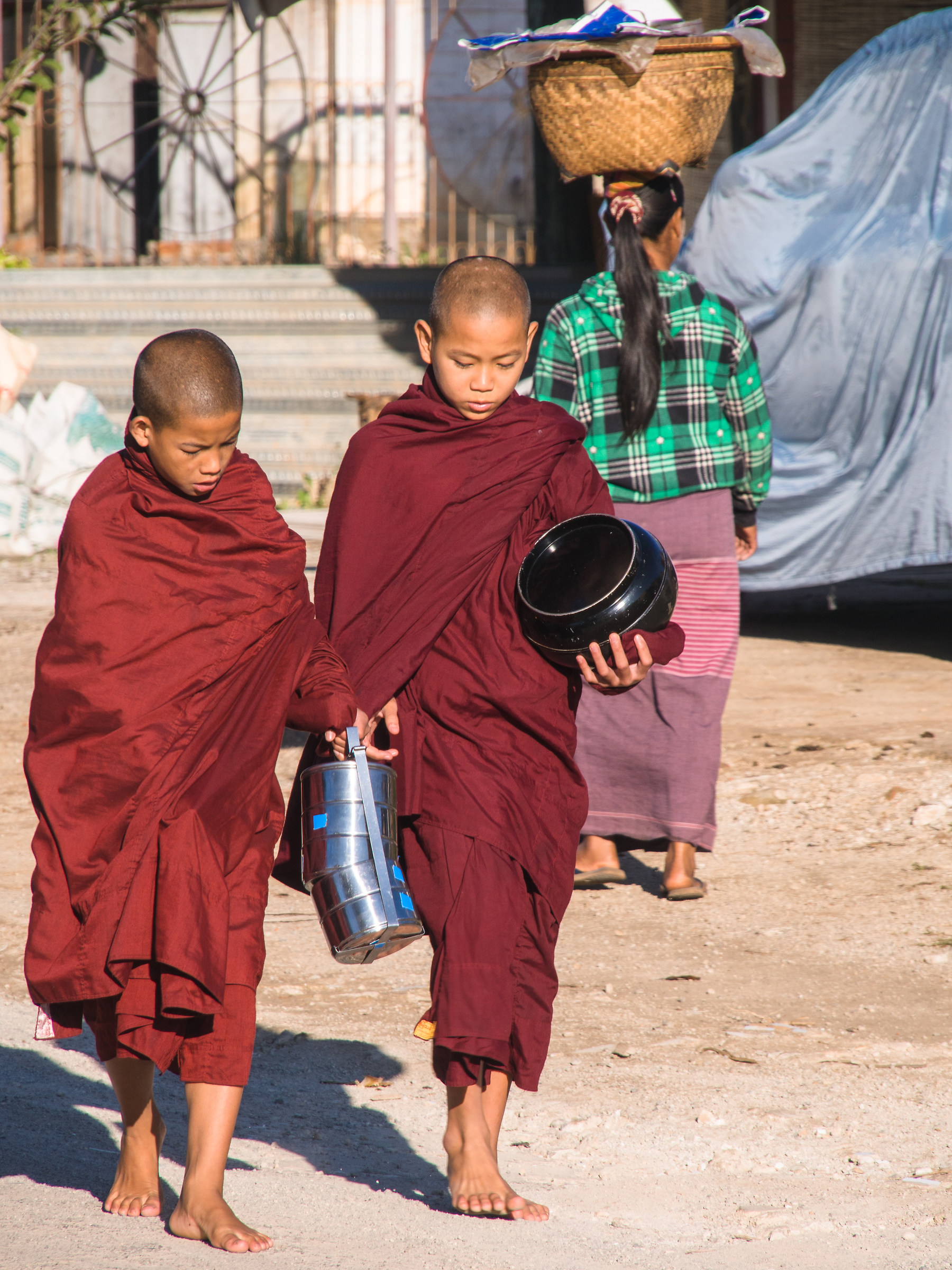 Monks looking for food offerings