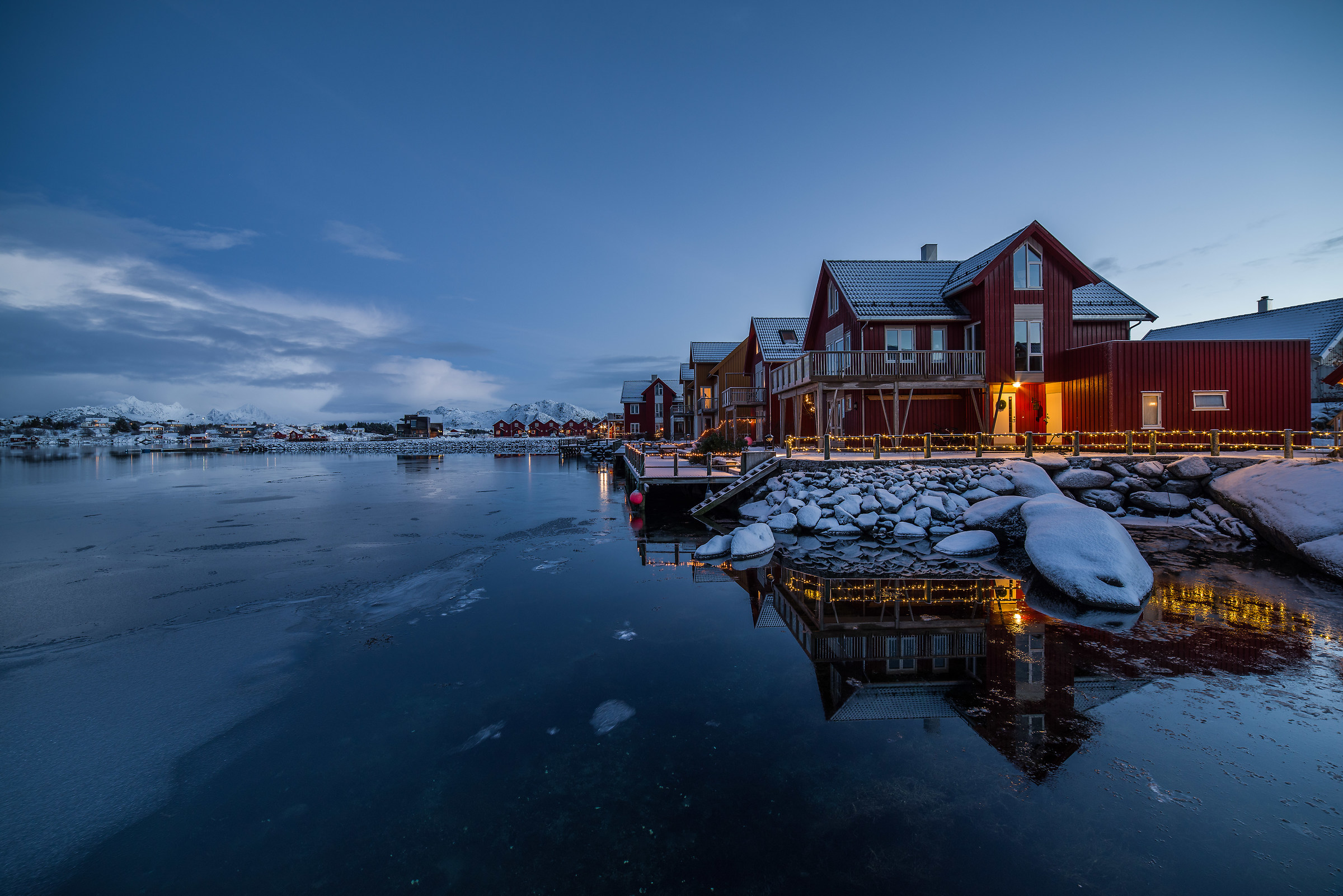 First lights at Ballstad early morning in Ballstad